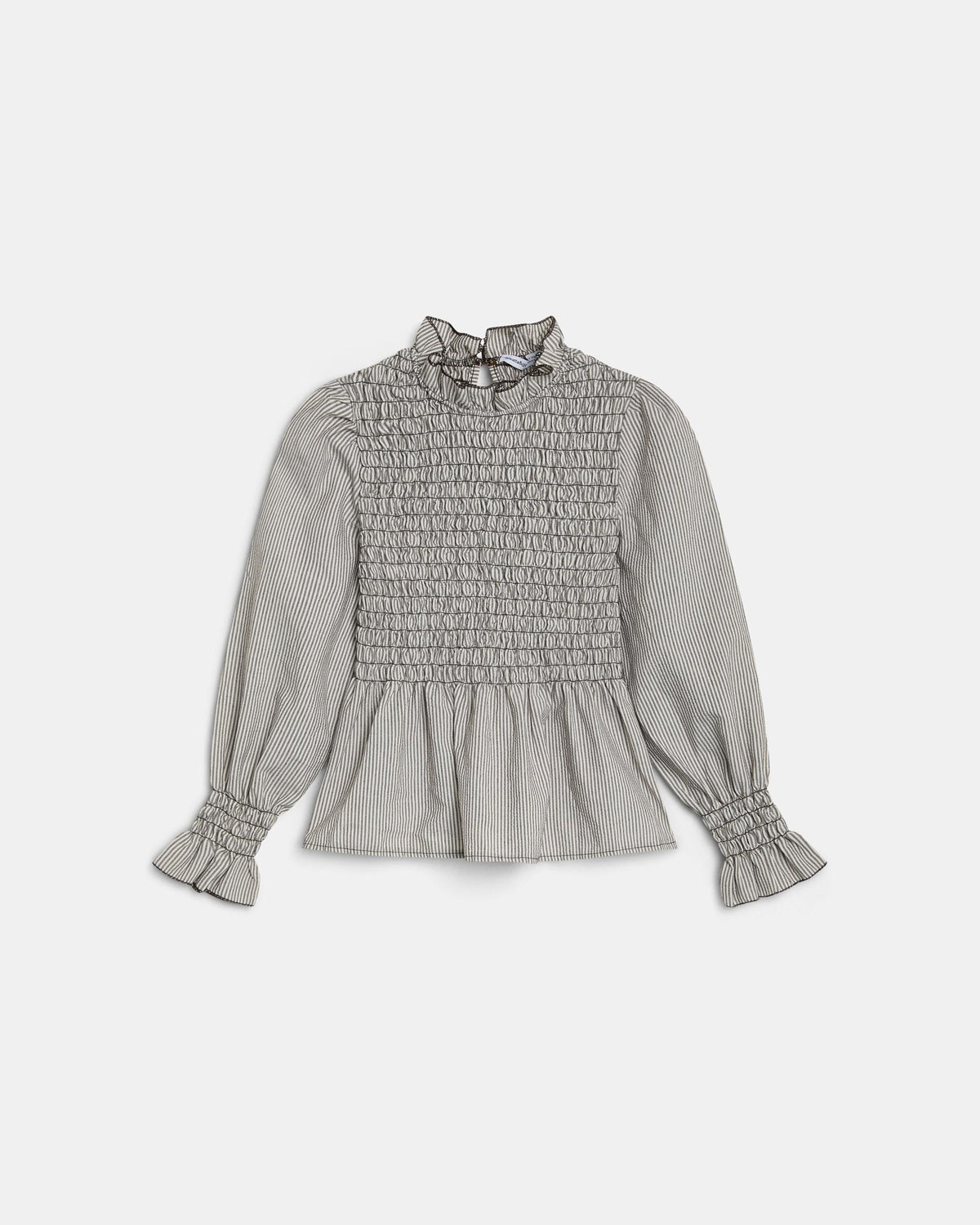Long Sleeve Crinkle Striped Blouse Brown