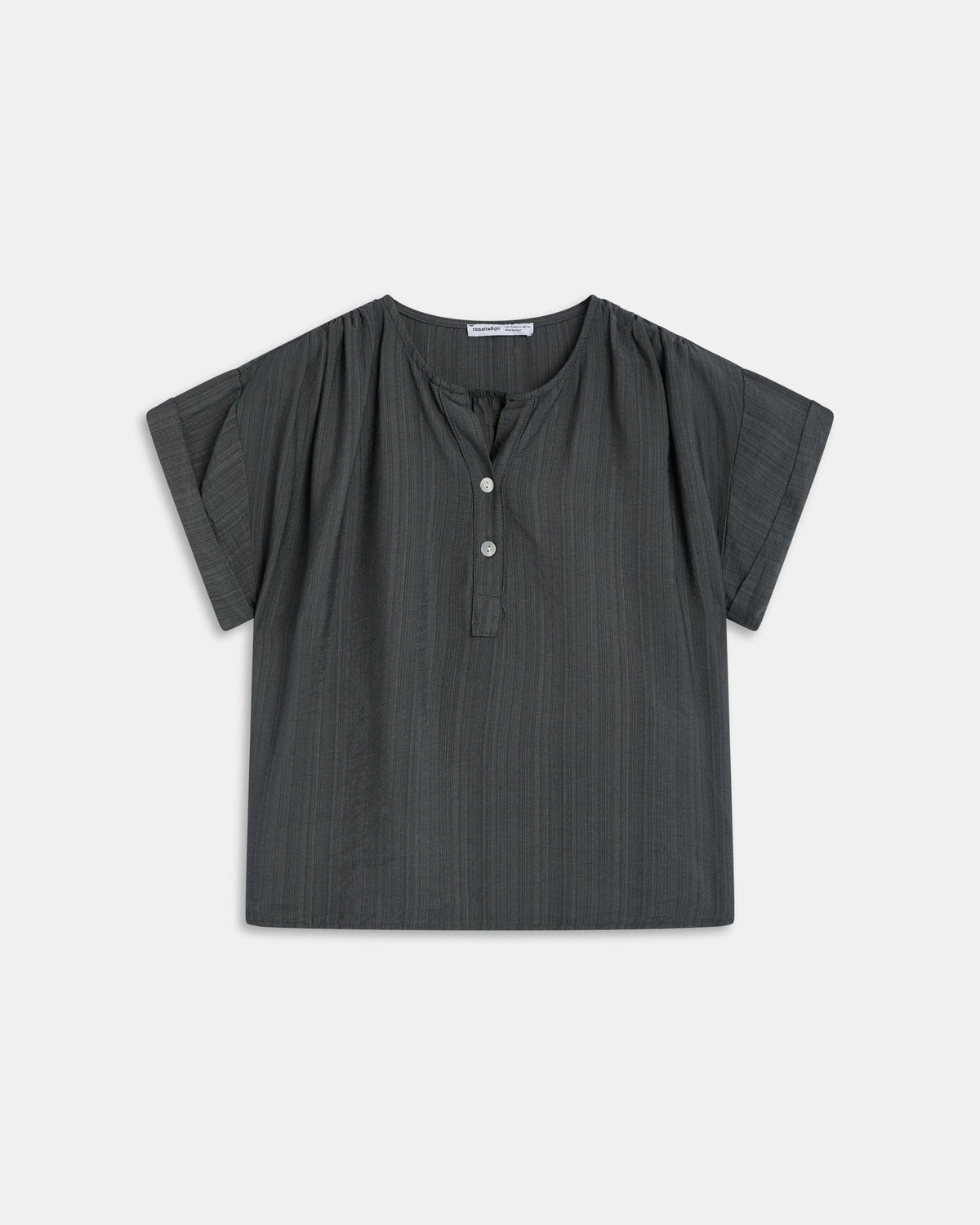 Blusa Fluida Escote Pico Botones Antracita