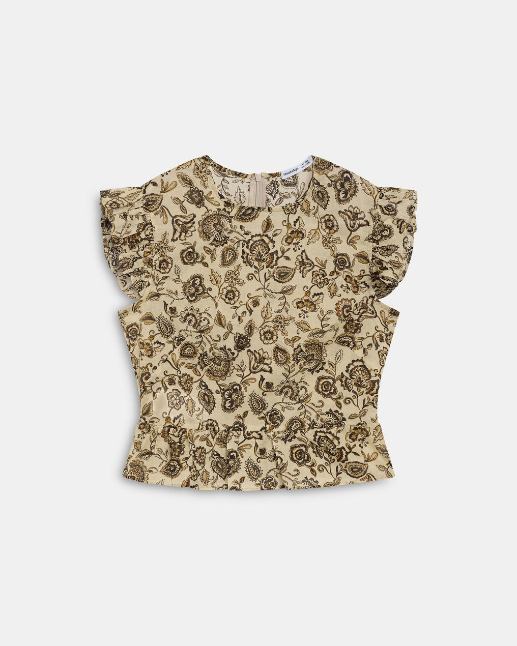 Blusa Volante Bajo Estampado Floral Crudo