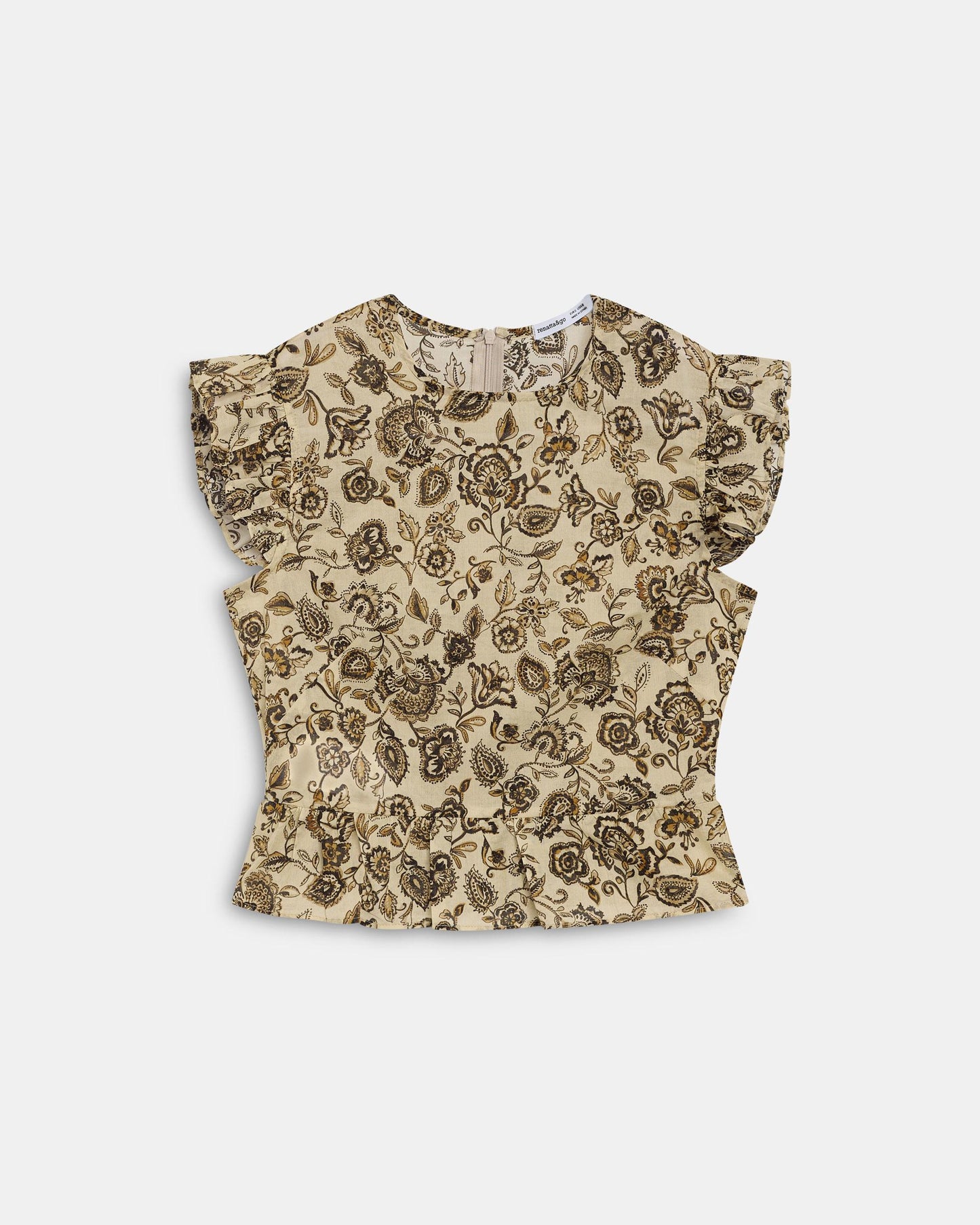 Blusa Volante Bajo Estampado Floral Crudo