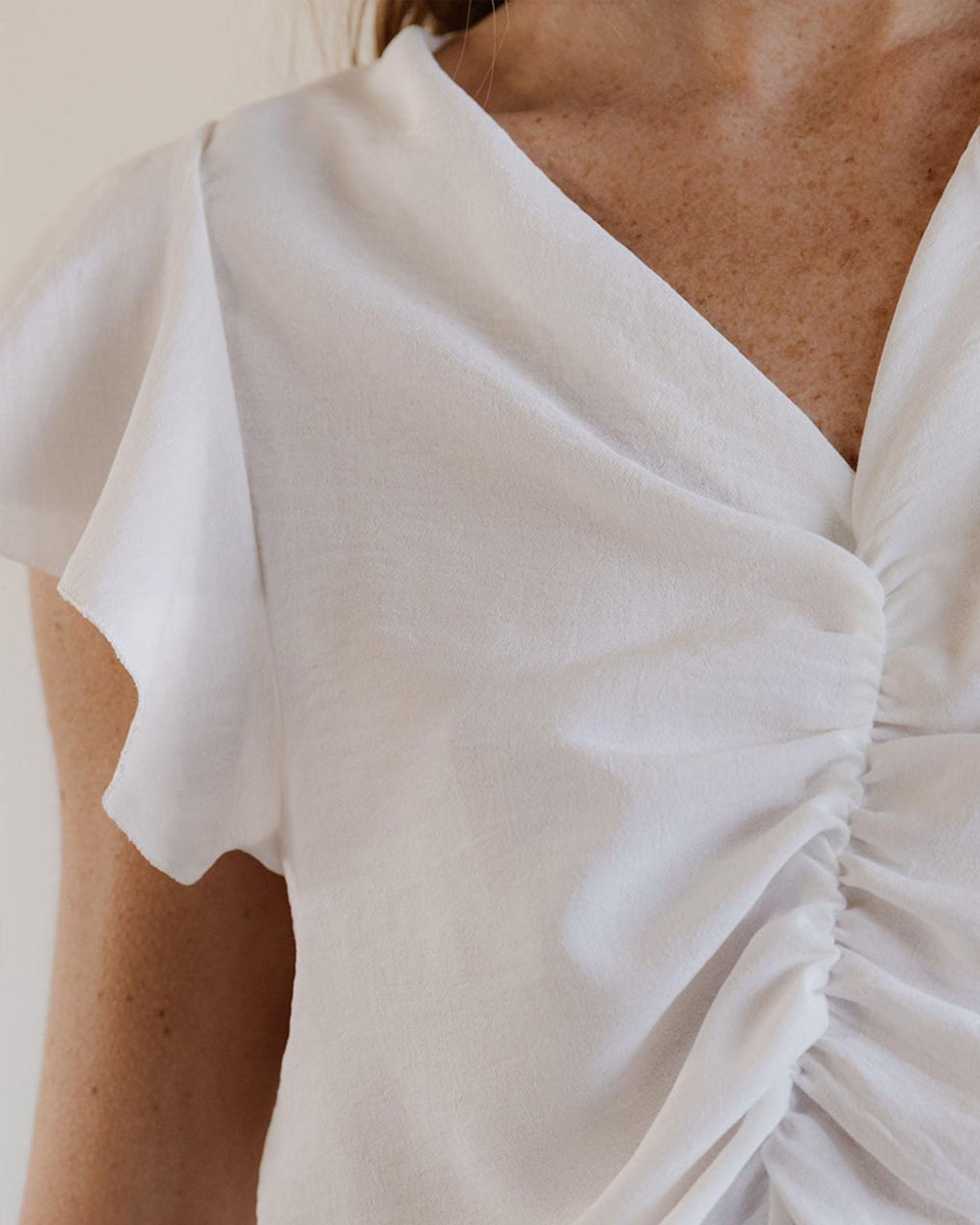 White Gathered Short Sleeve Blouse