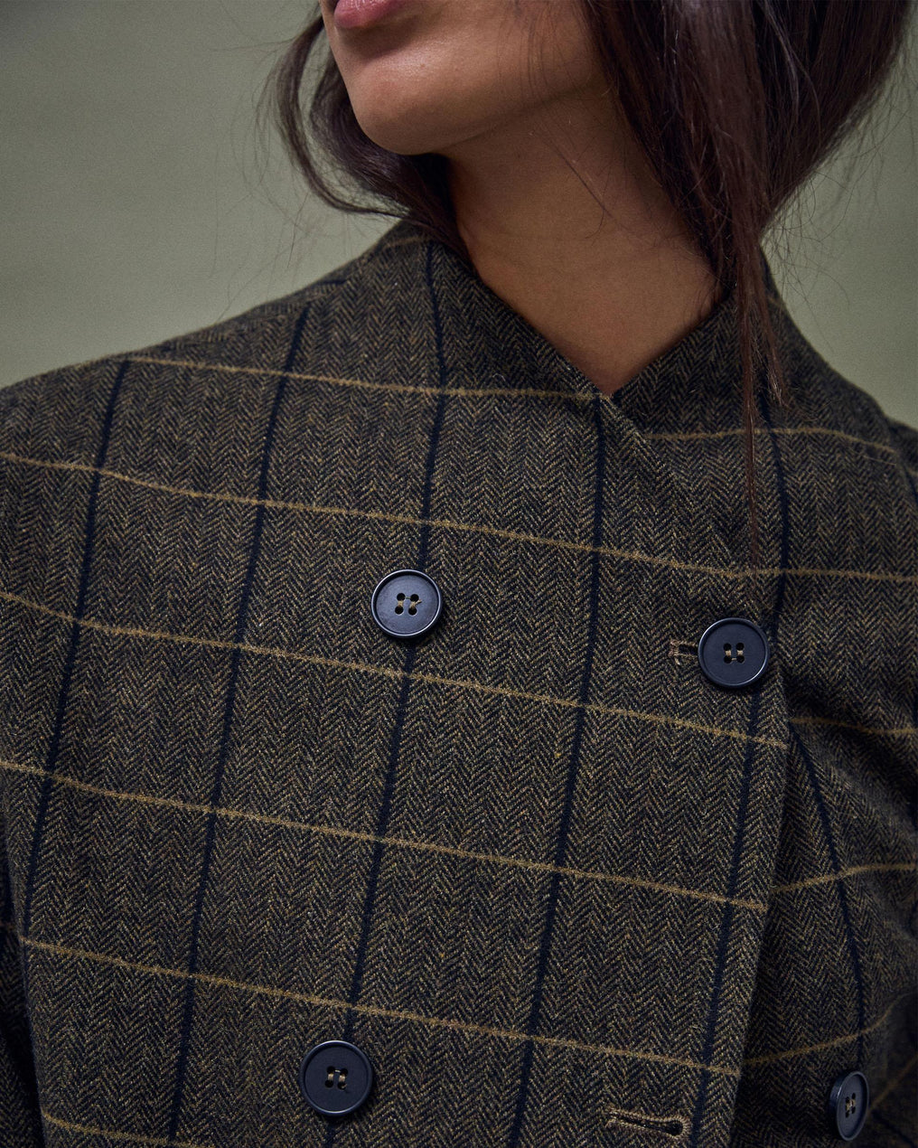 Chaqueta Botones Delanteros Mezcla Lana Verde