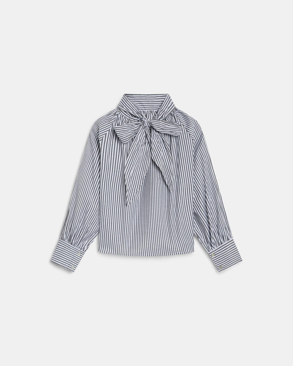 Front Tie Striped Blouse Black