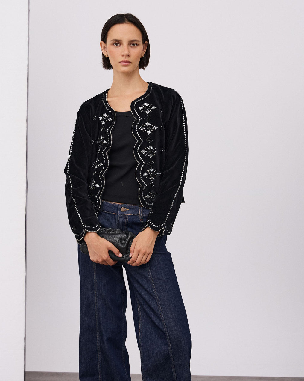 Chaqueta Terciopelo Ondas Abalorios Negro