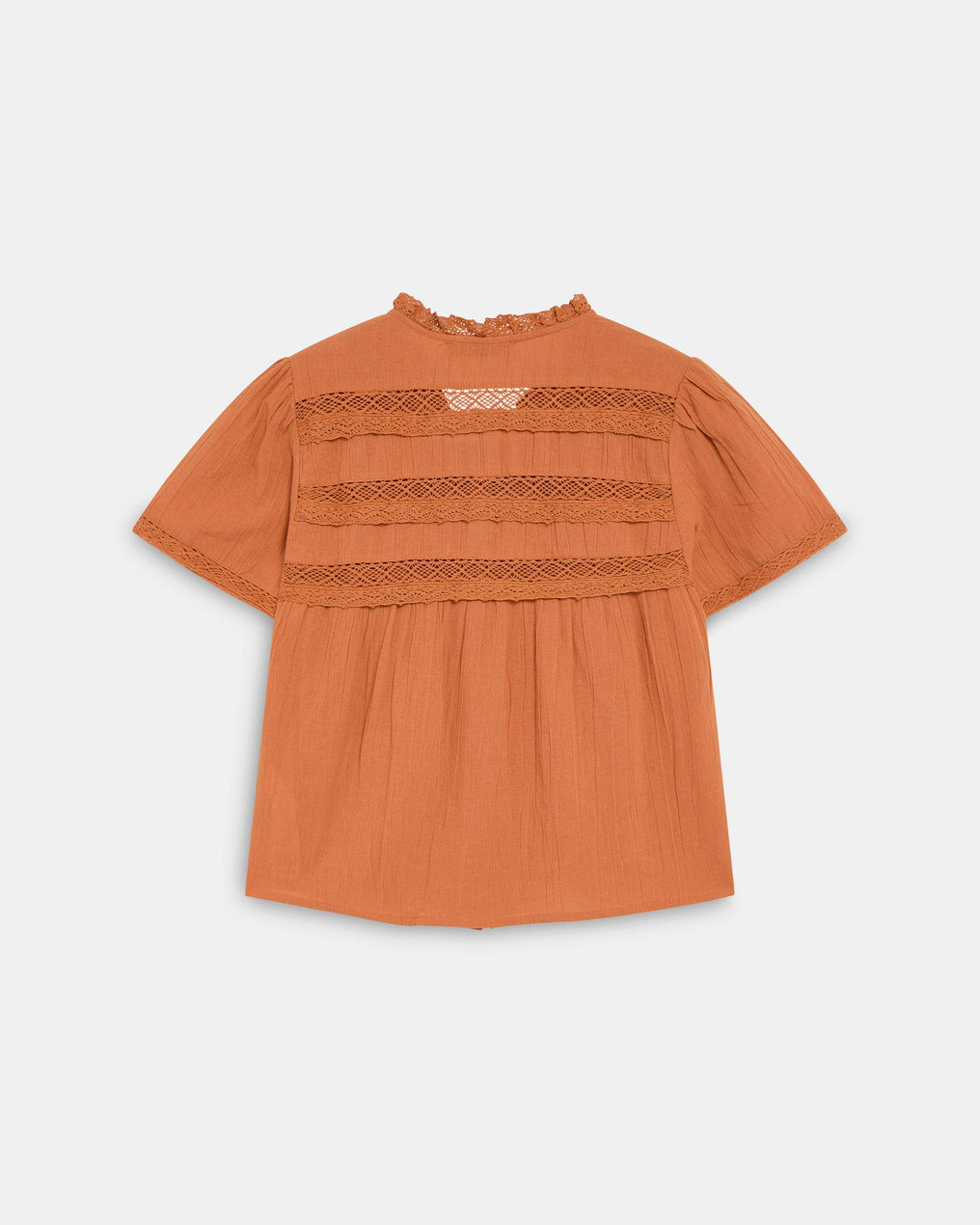 Blusa Puntillas Delanteras Botones Naranja
