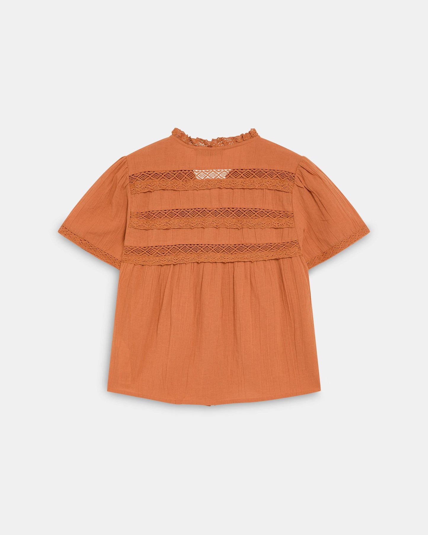 Blusa Puntillas Delanteras Botones Naranja