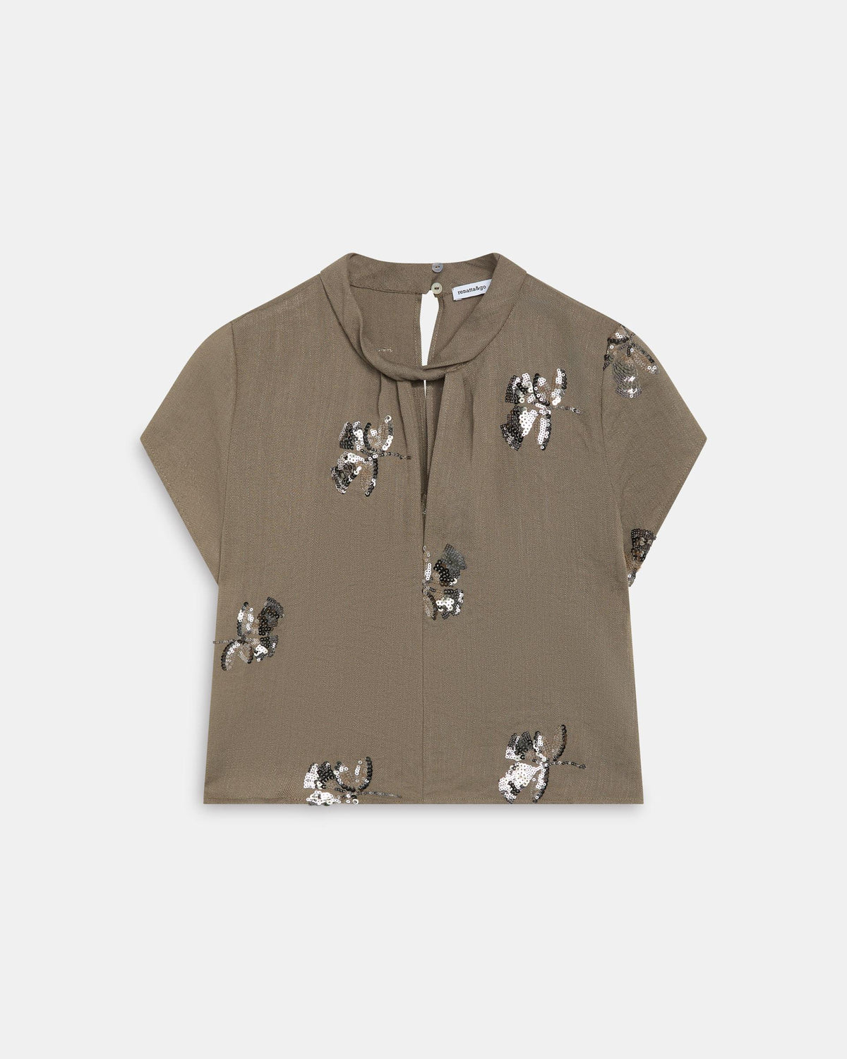 Top Taupe à Sequins et Ouverture