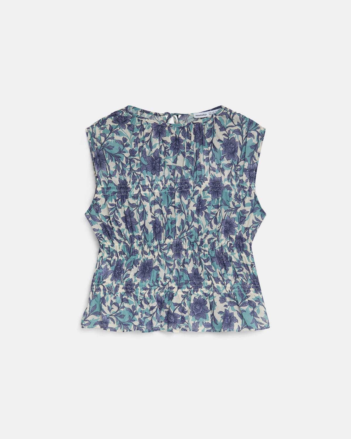 Top Élastiques Imprimé Floral Bleu