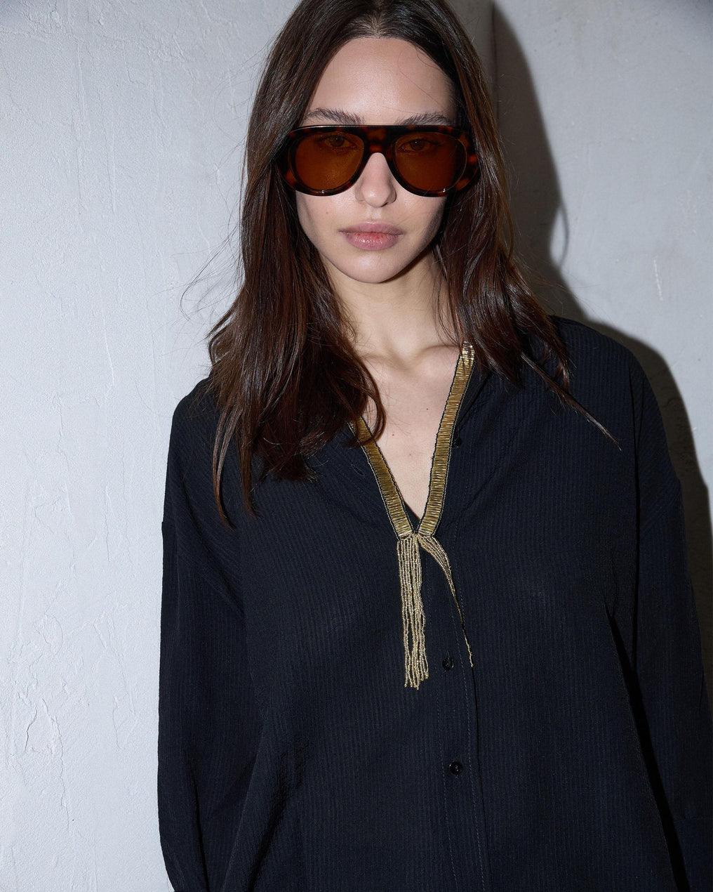 Black Pleated Knit Shirt