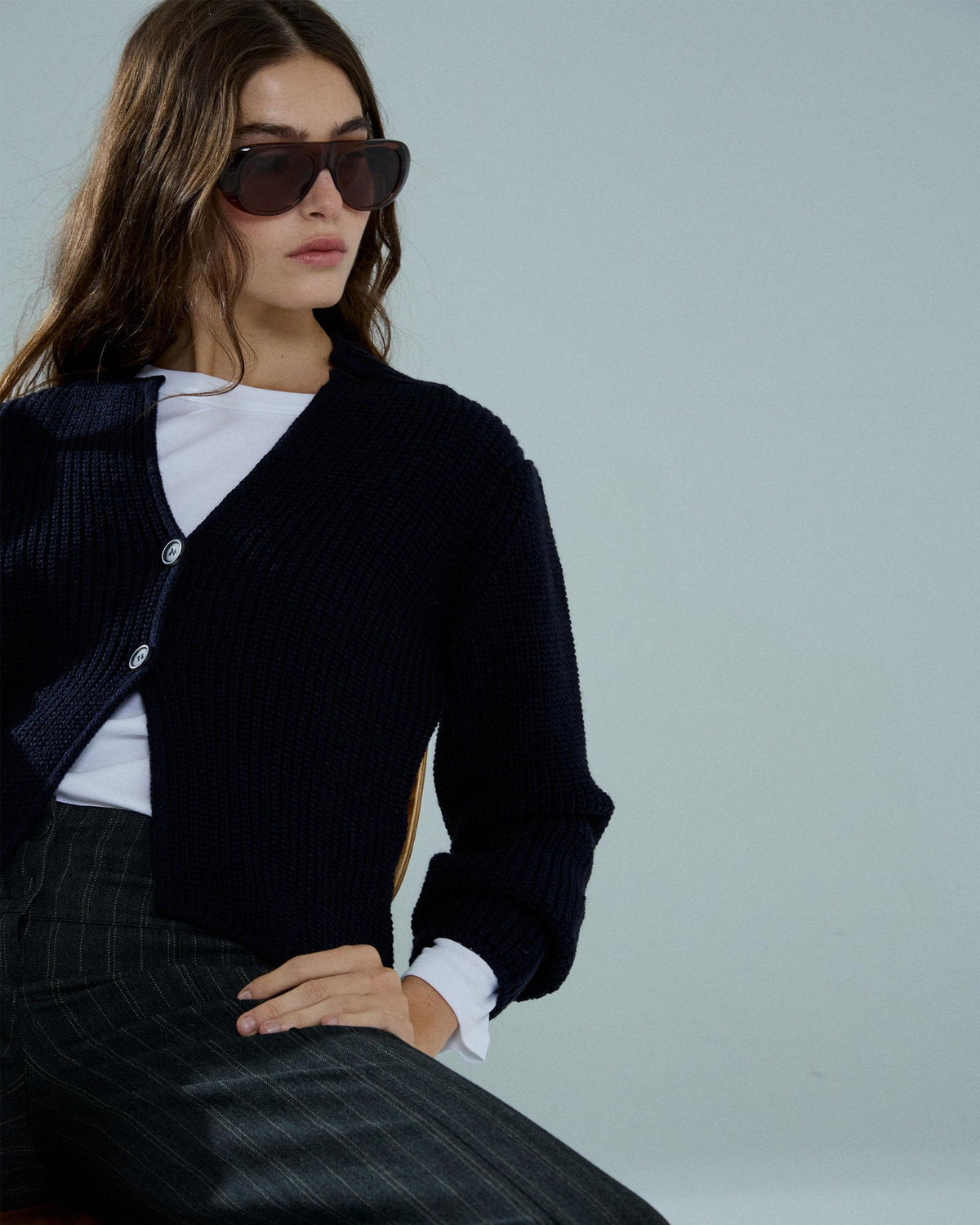 Chaqueta Abierta Botones Azul Oscuro