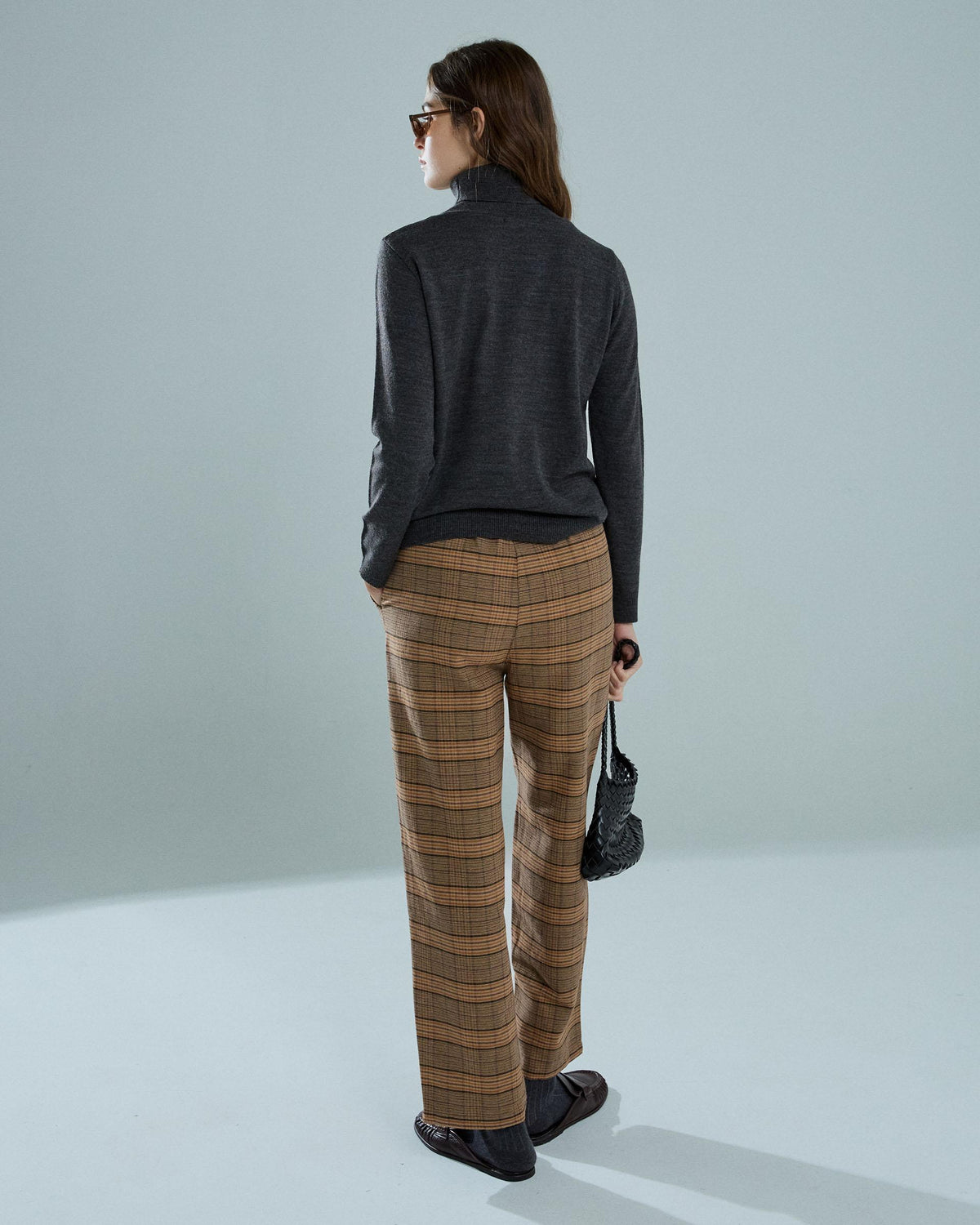Pantalón Recto Cuadros Marrón