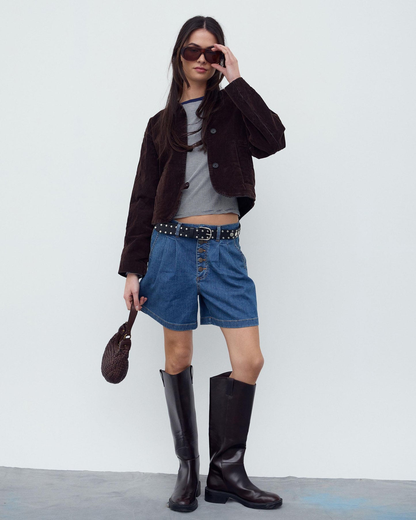 Dark Blue Pleated Bermuda Shorts