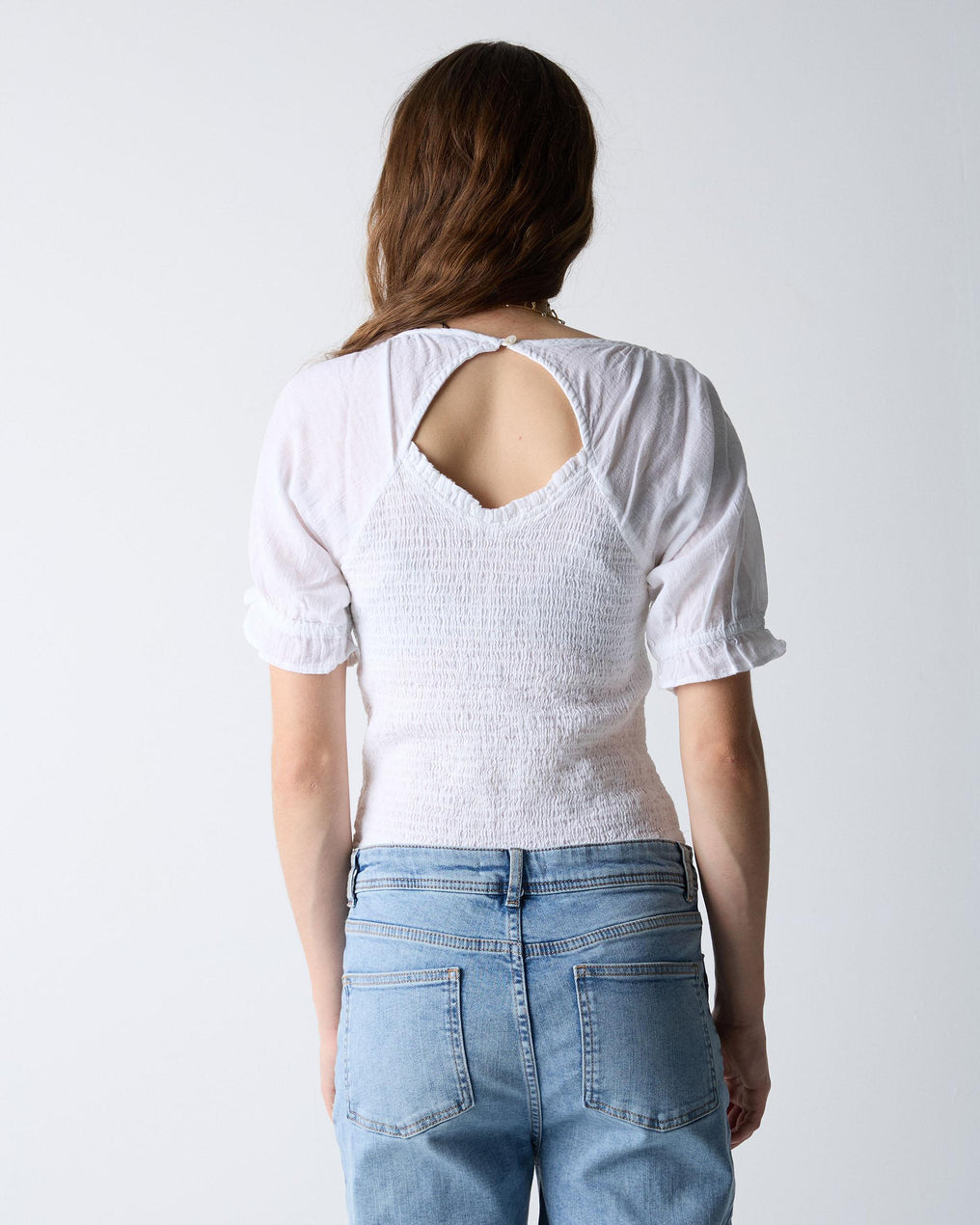 Honeycomb Blouse with White Back Neckline