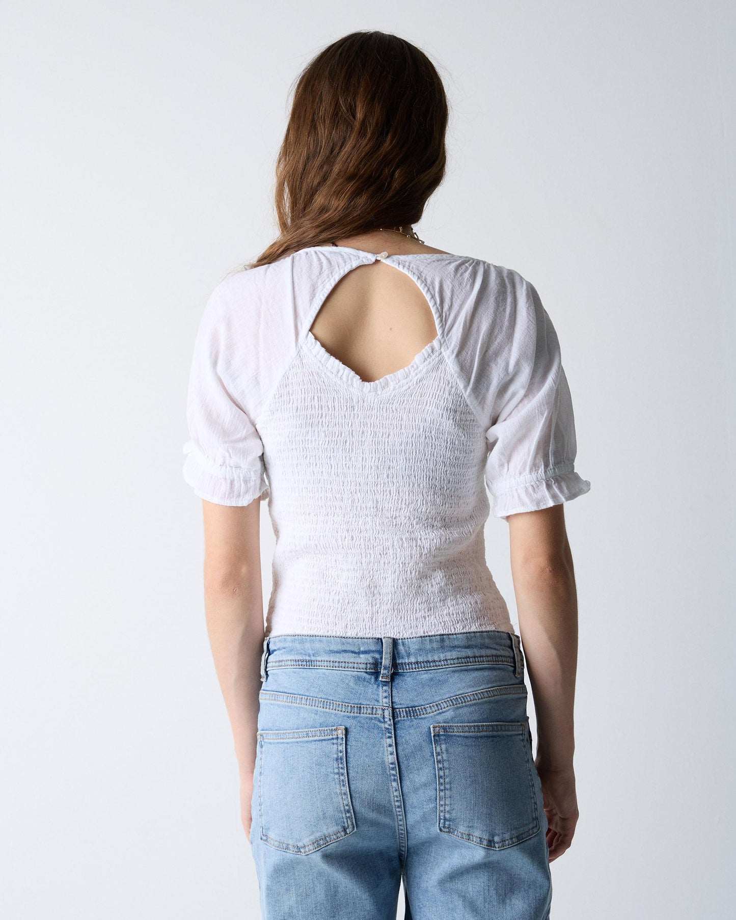 Honeycomb Blouse with White Back Neckline