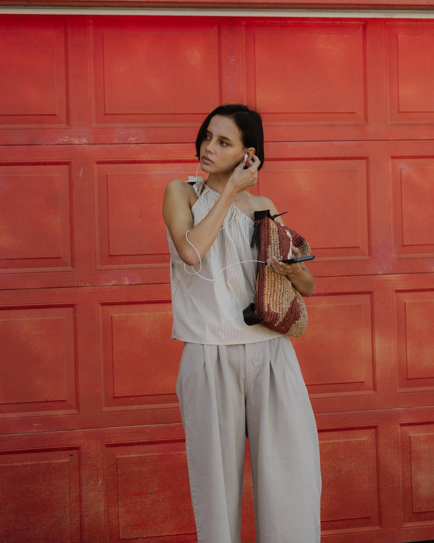 Top Asimétrico Lazada Rayas Crudo