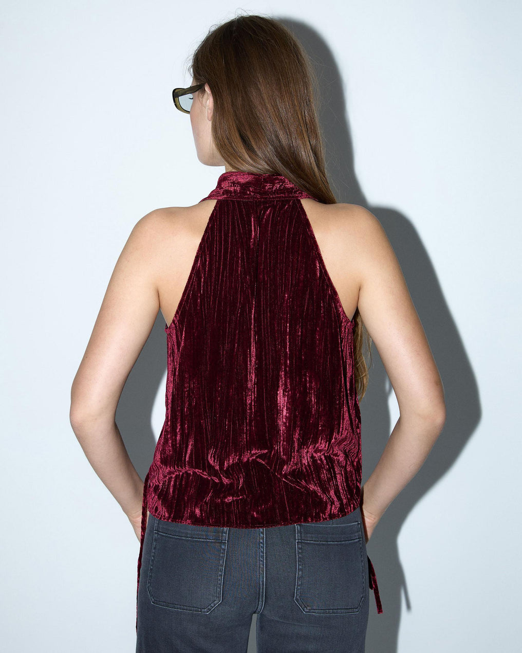 Blusa envolvente em veludo granada