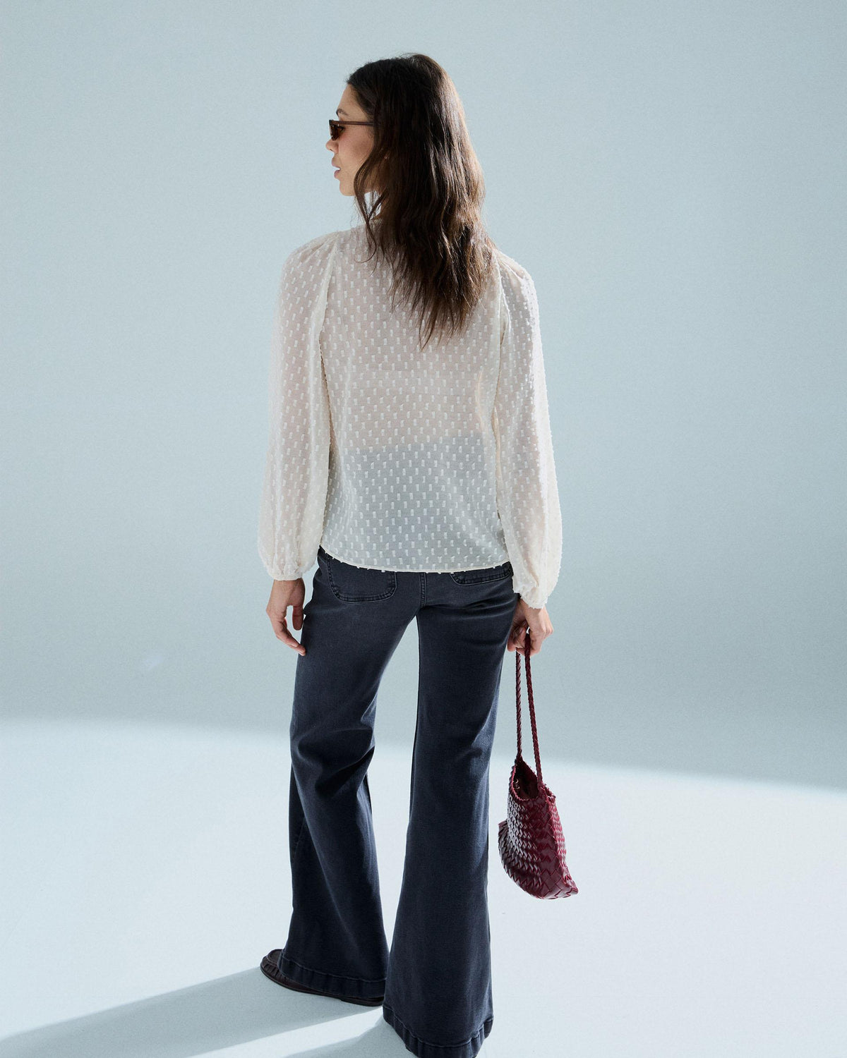 White Swiss-Dot Tie Blouse