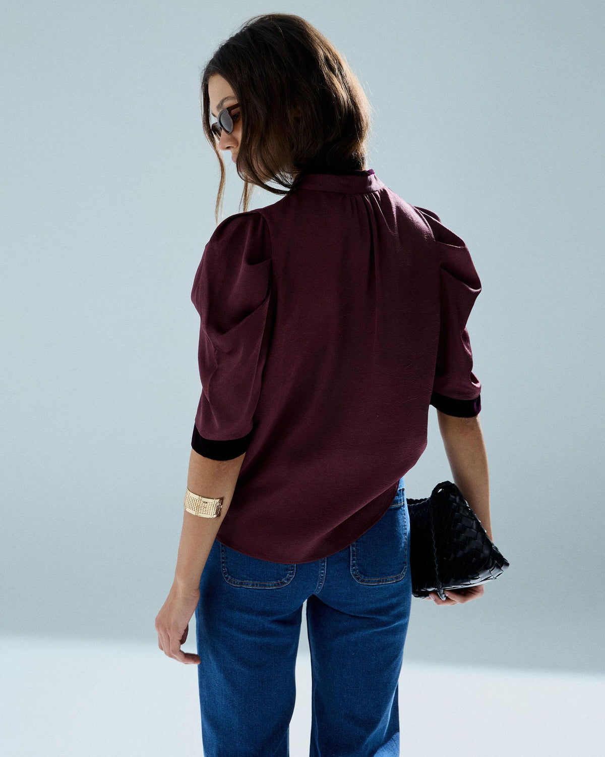 Blusa Alamar Detalle Terciopelo Granate