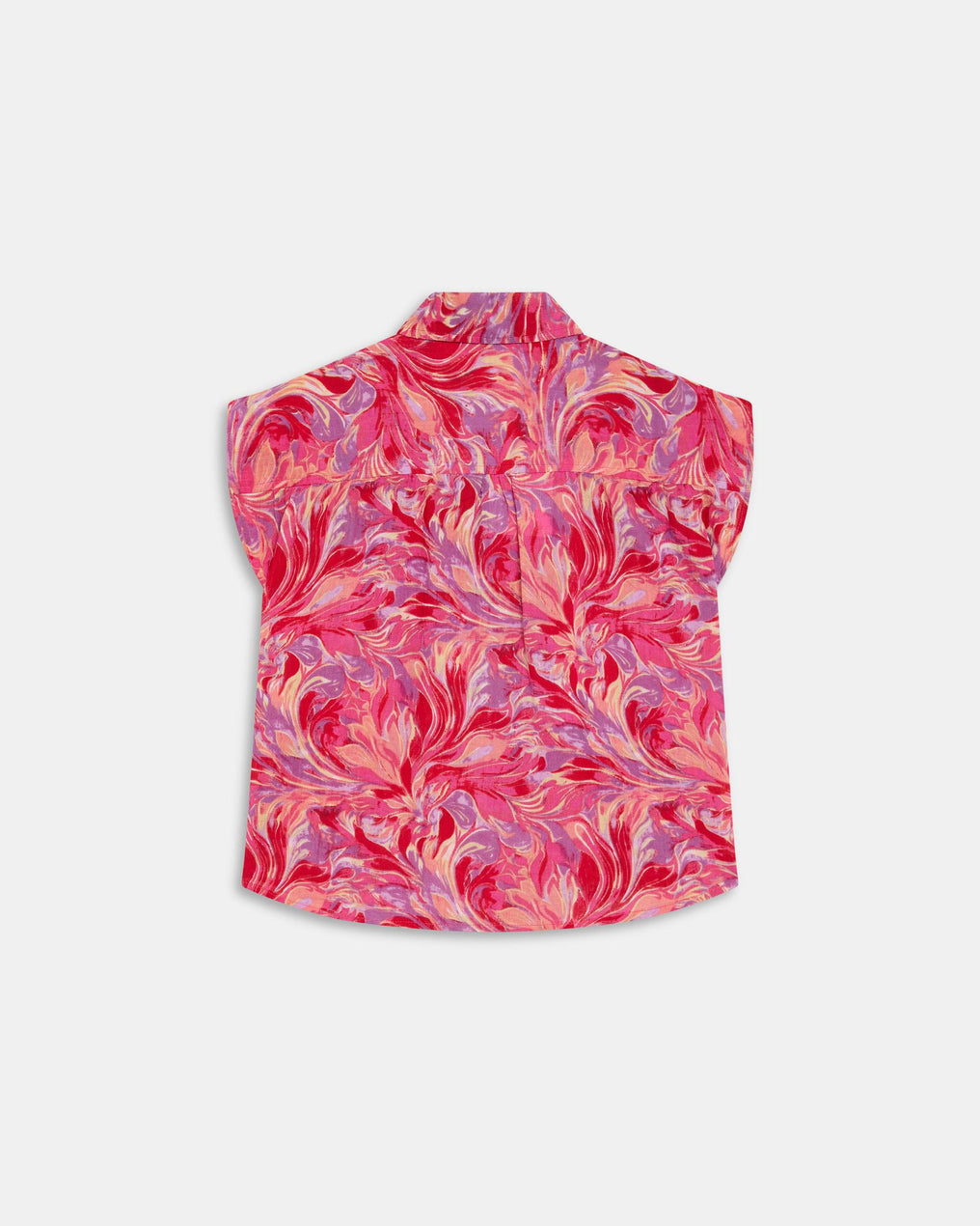 Blusa sem mangas com pregas, estampado floral fúcsia
