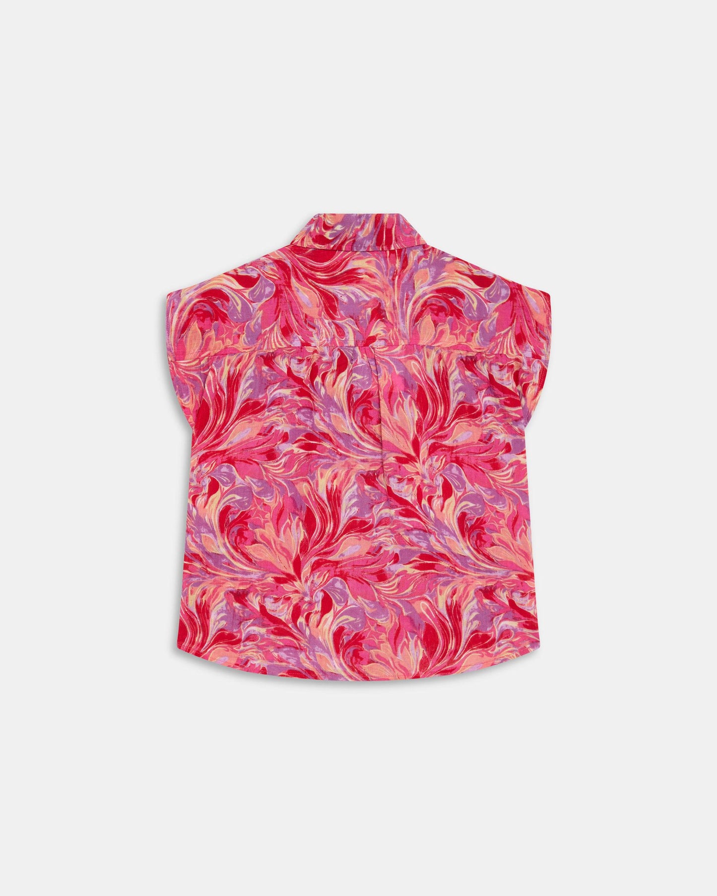 Blusa sem mangas com pregas, estampado floral fúcsia