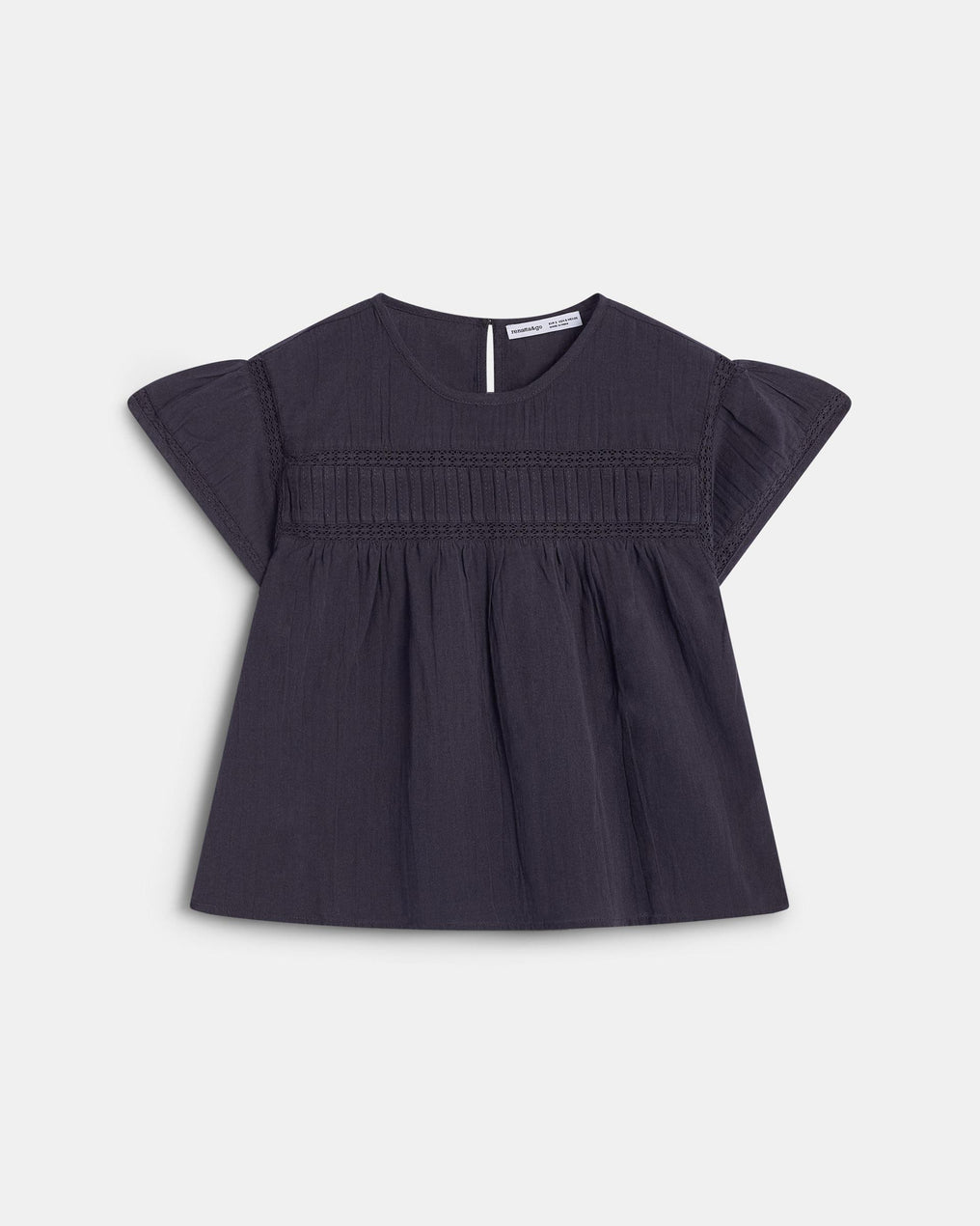 Blouse Manches Courtes Dentelle Avant Anthracite