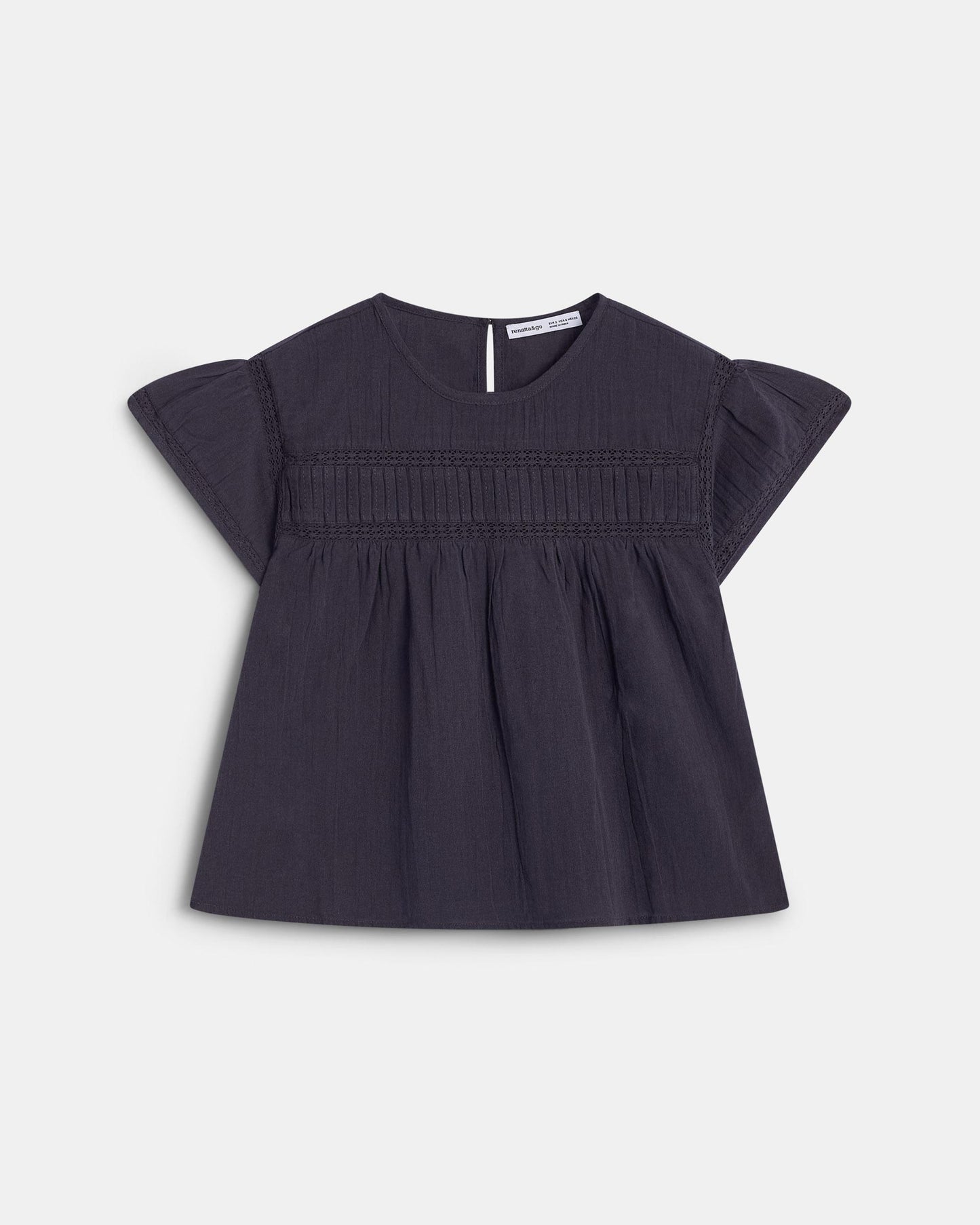 Blouse Manches Courtes Dentelle Avant Anthracite