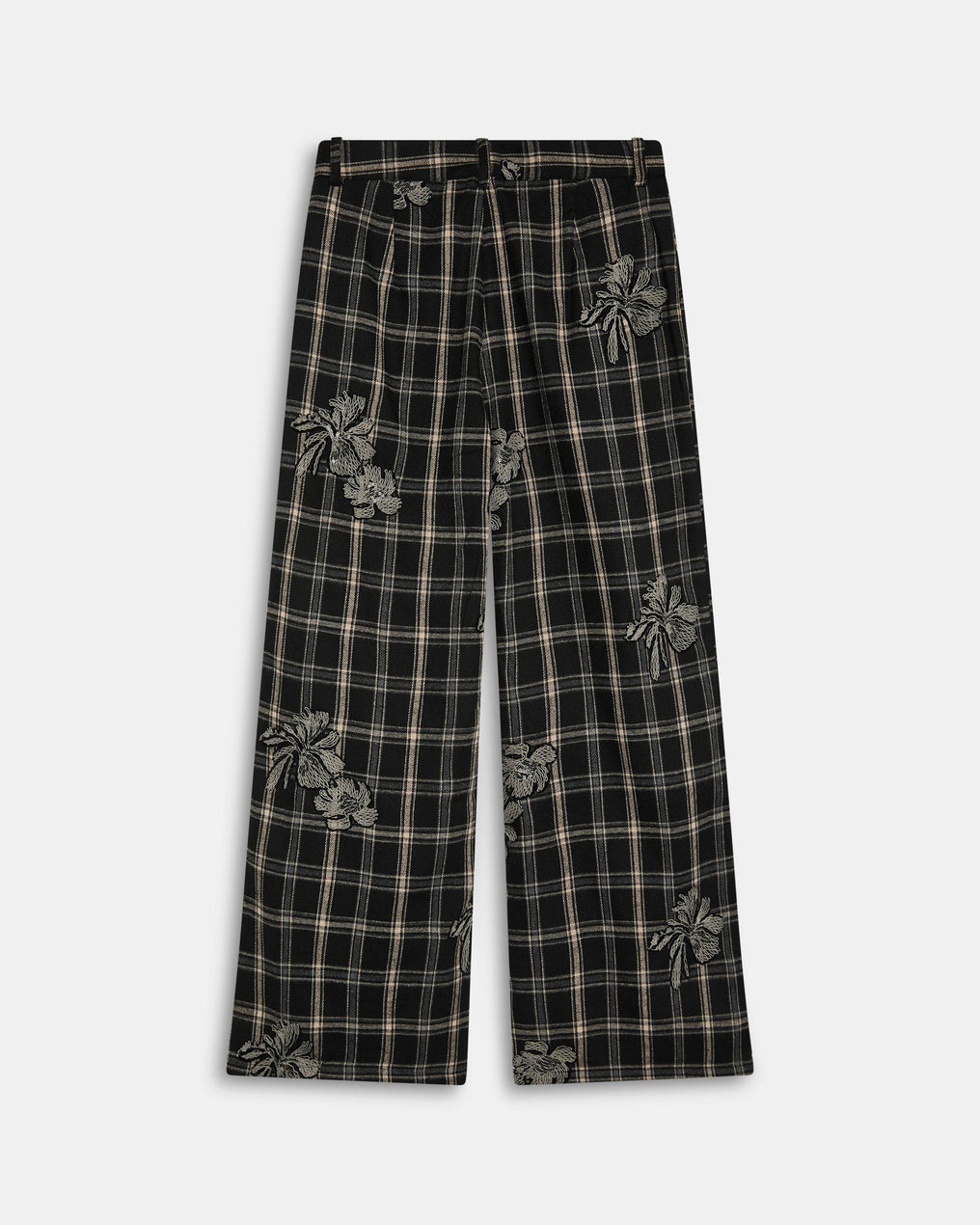 Pantalón Cuadros Detalle Flor Negro