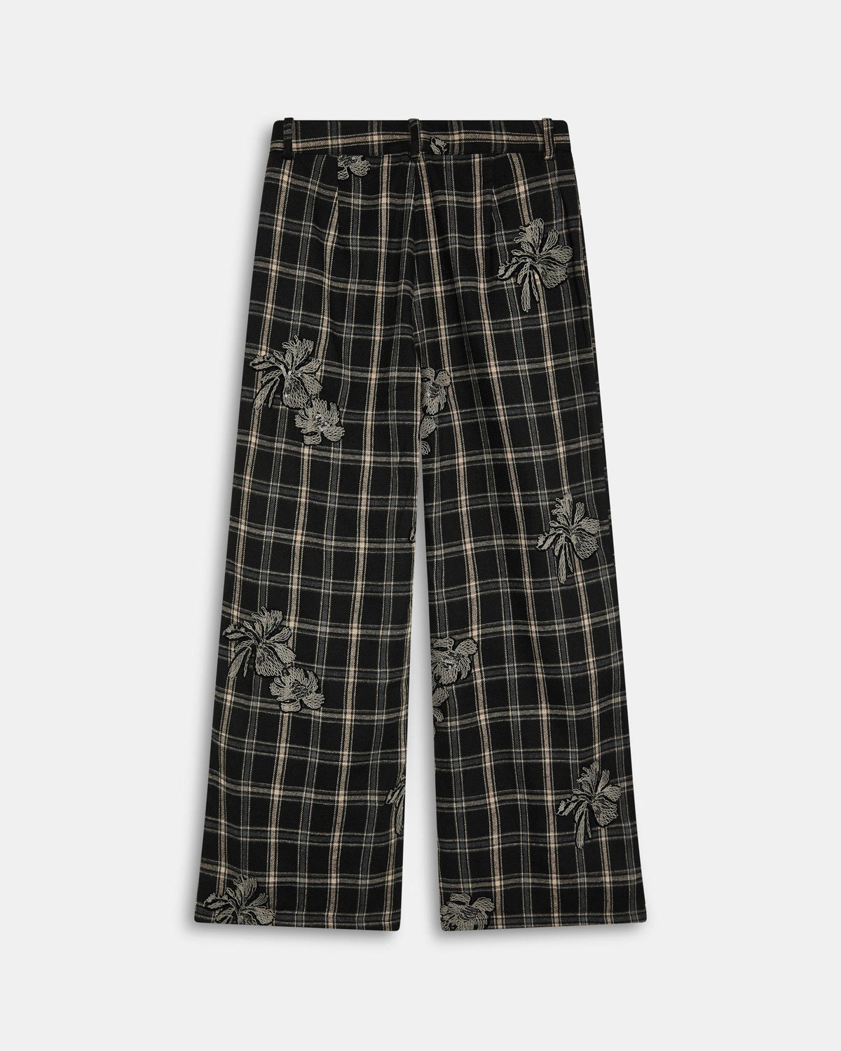 Pantalón Cuadros Detalle Flor Negro