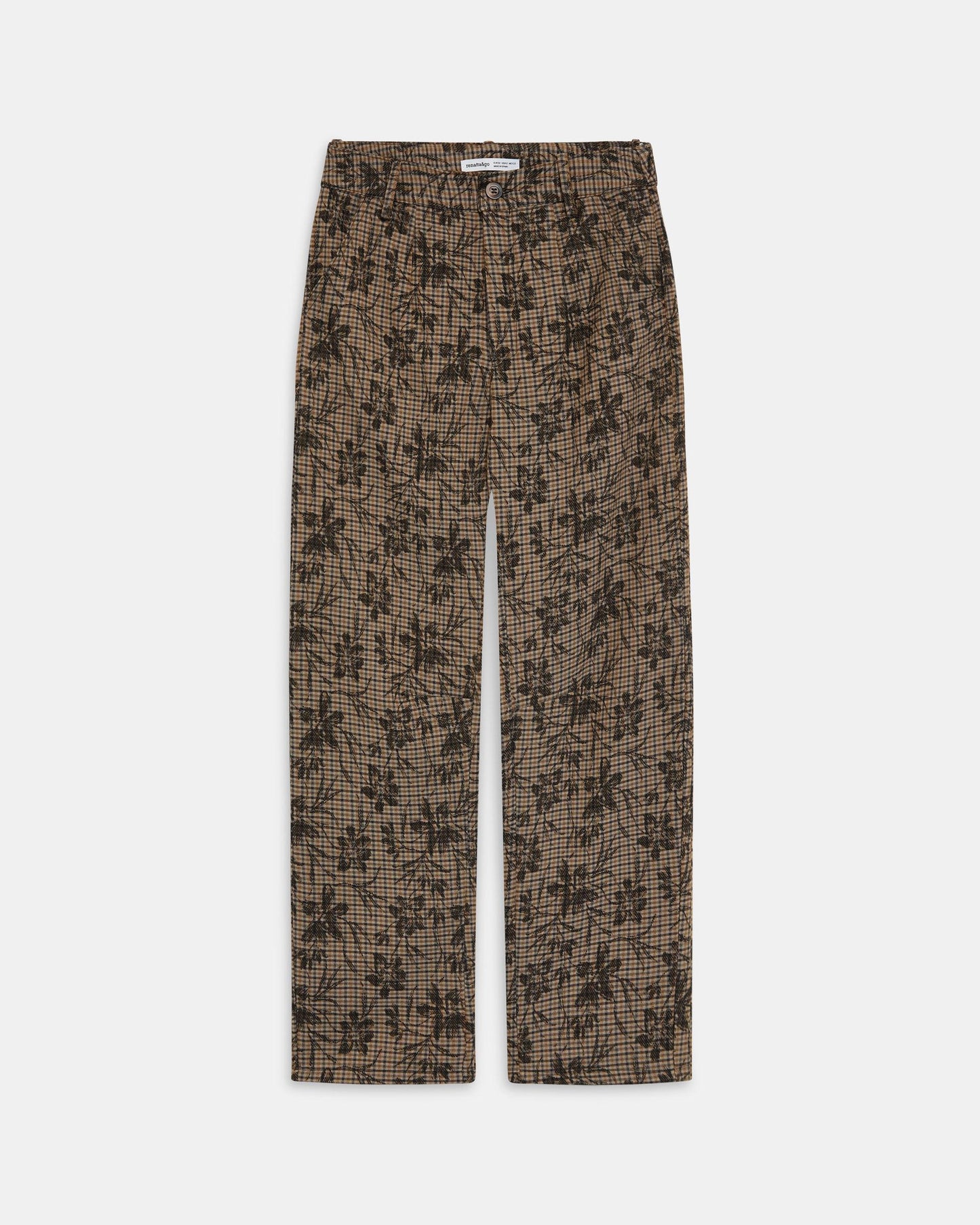 Brown Floral Plaid Print Trousers