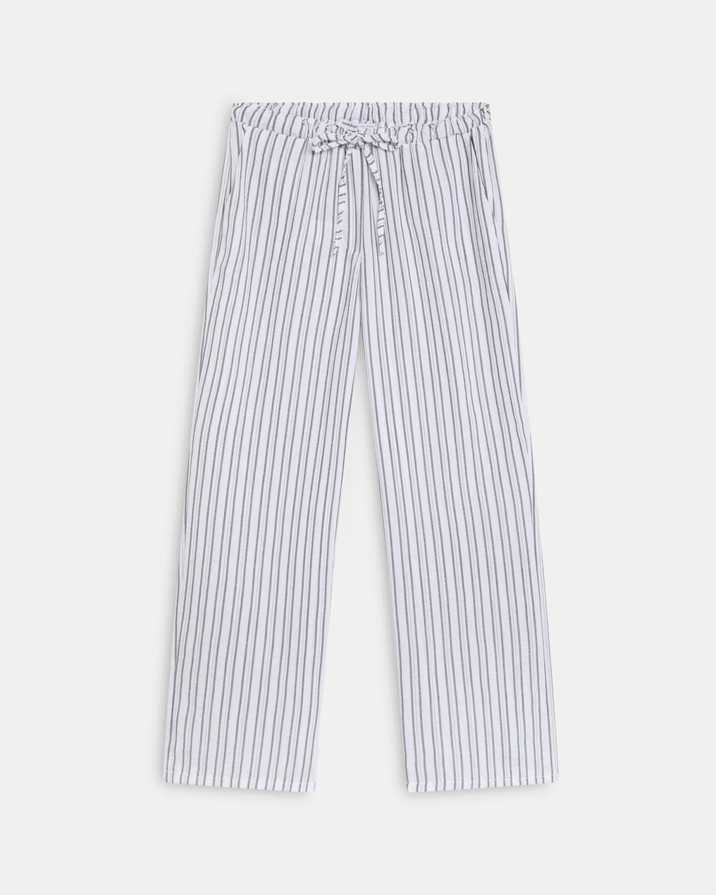 Calças Fluidas Riscas Cós com Laçada Branco