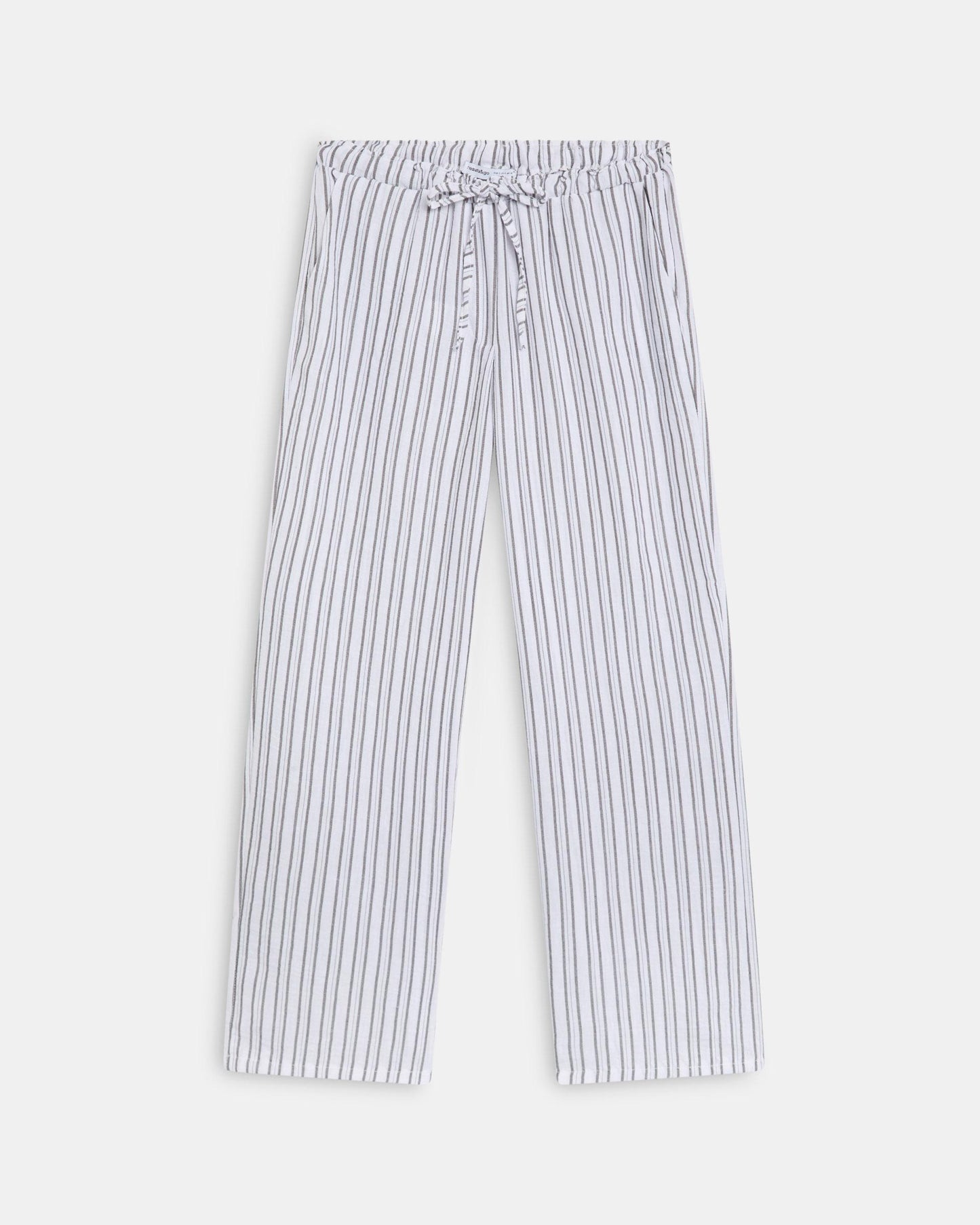 Calças Fluidas Riscas Cós com Laçada Branco