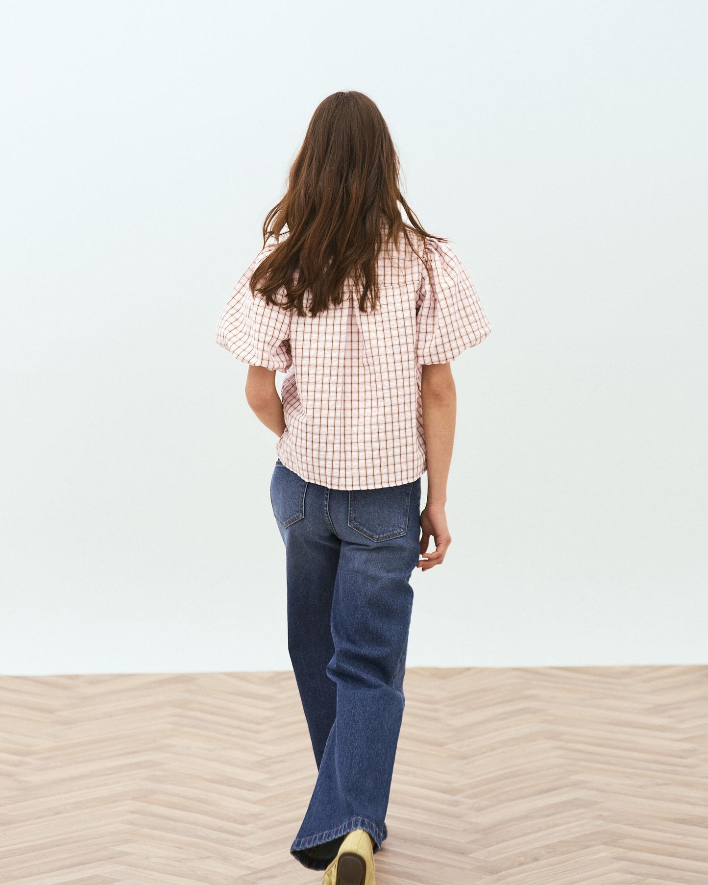 Puff Sleeve Gingham Blouse Pink