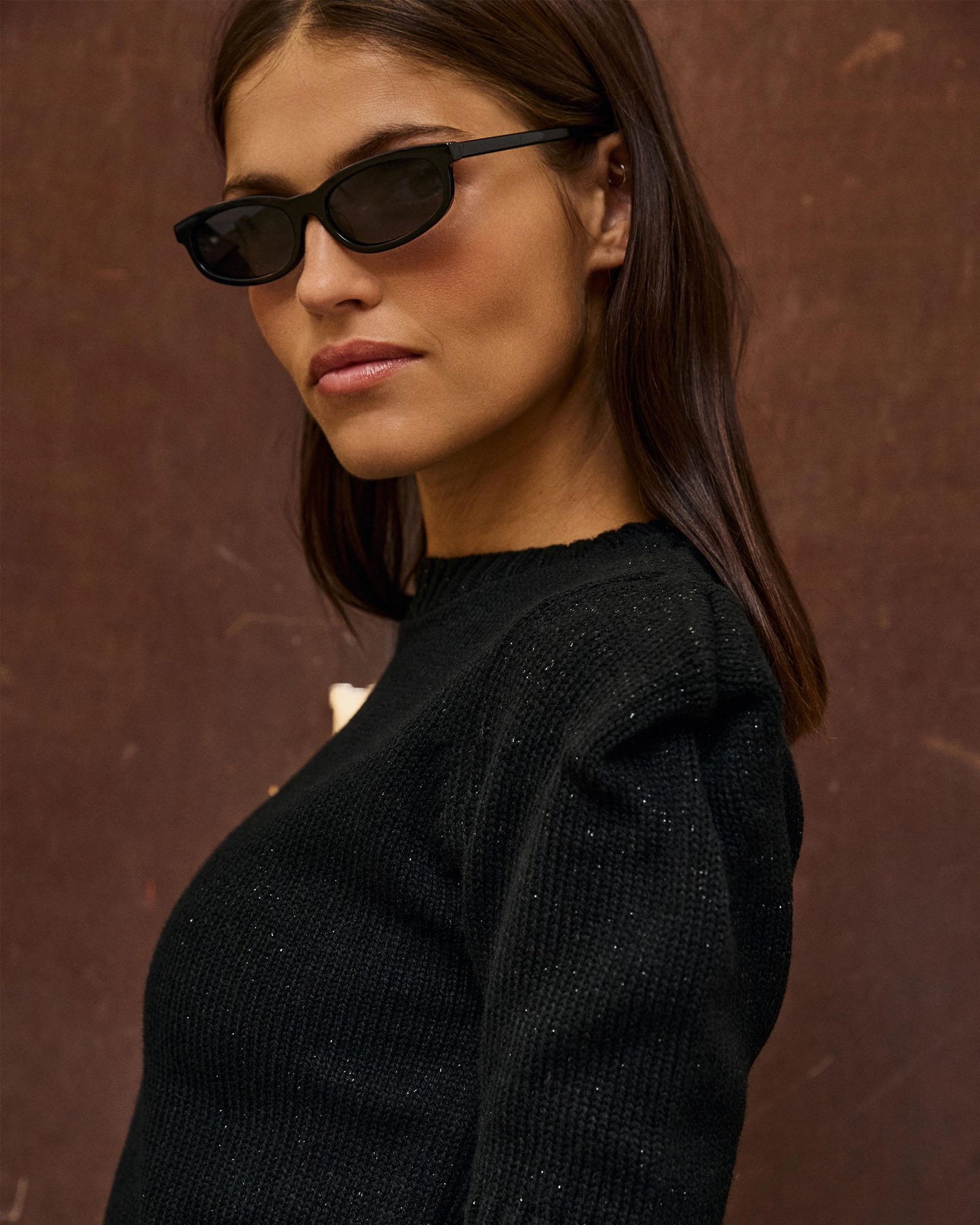 Top Punto Hombreras Lurex Negro