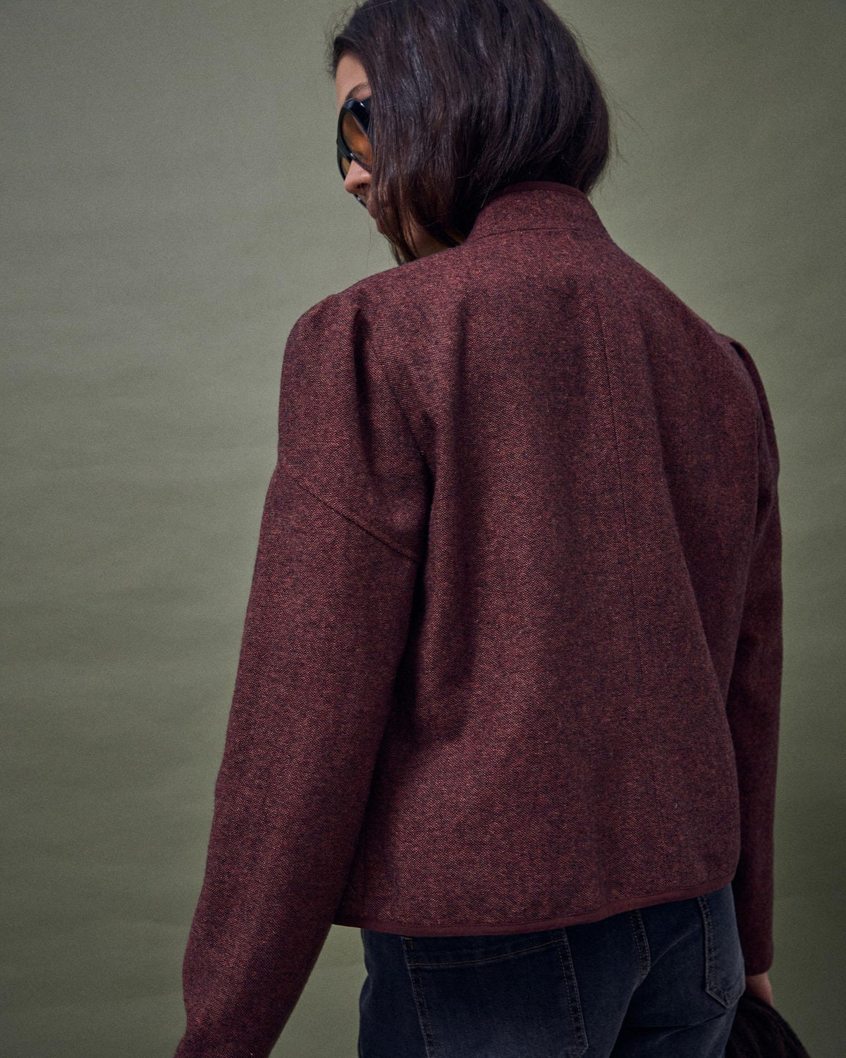 Chaqueta Ribete Contraste Mezcla Lana Teja