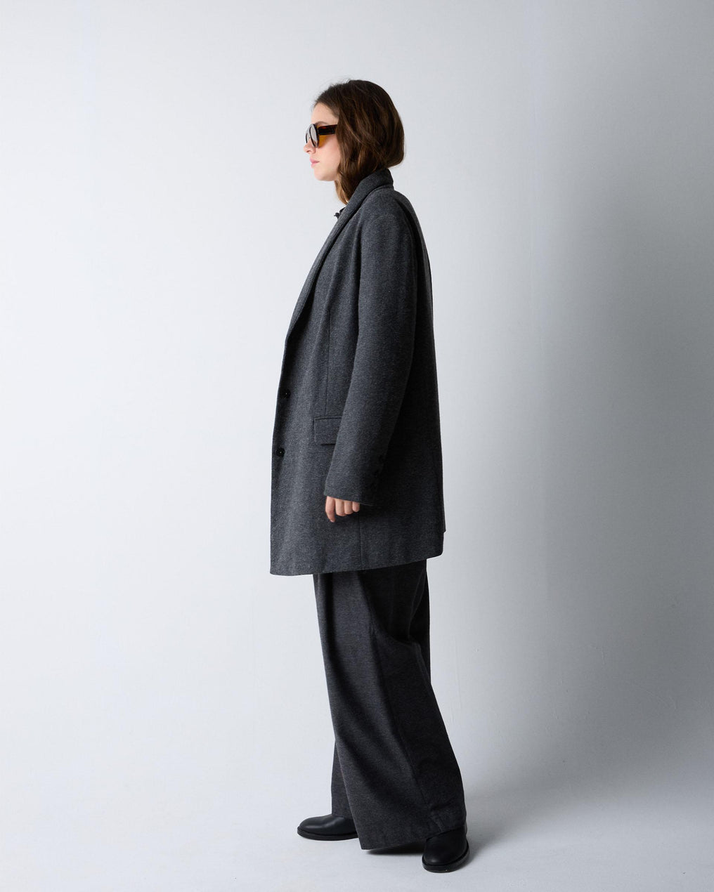 Abrigo Paño Solapa Mezcla Lana Gris