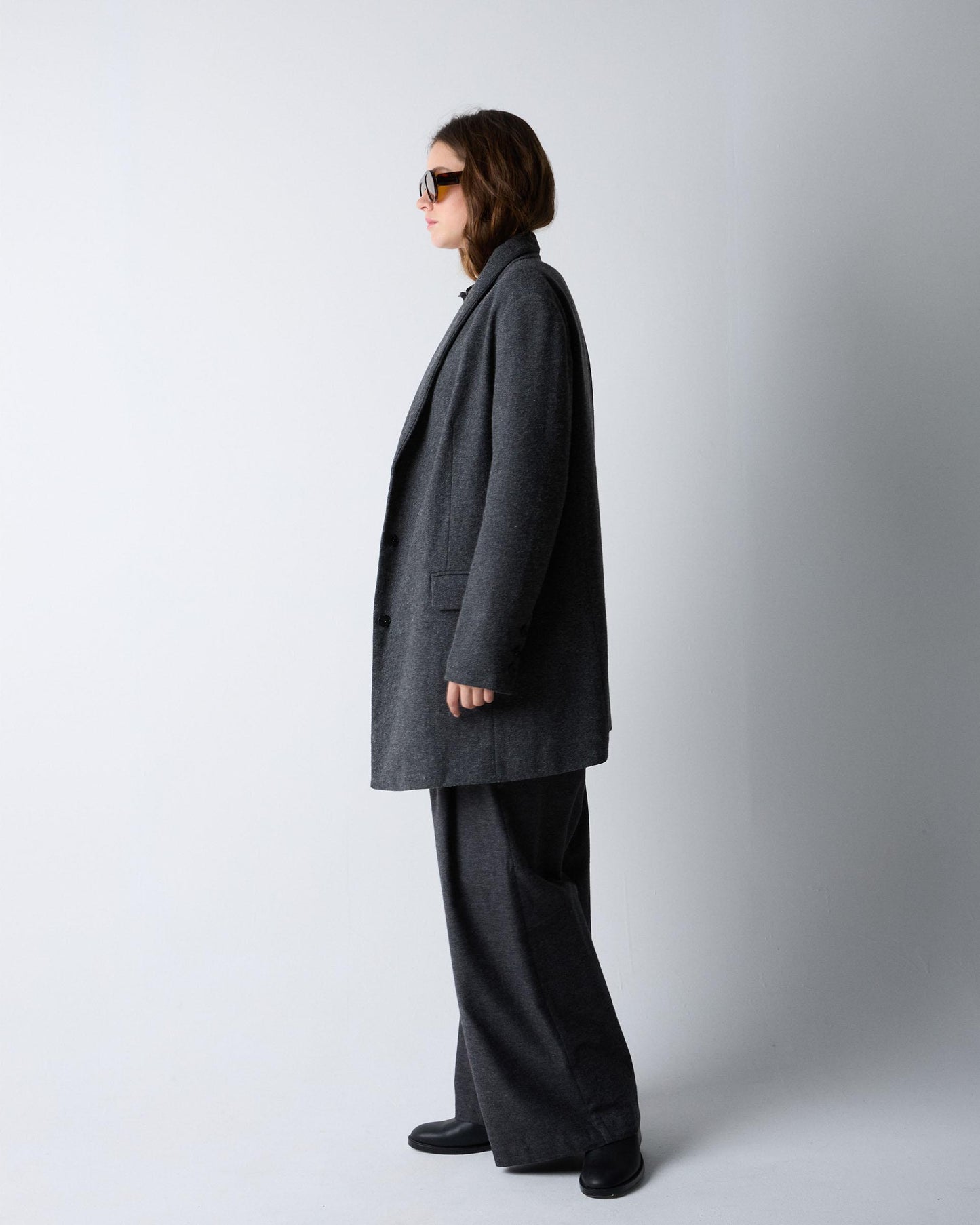 Abrigo Paño Solapa Mezcla Lana Gris