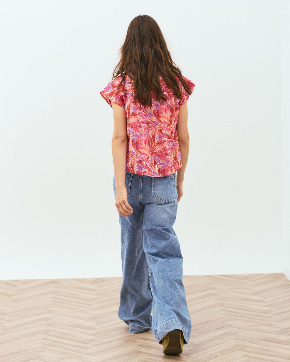 Chemise sans Manches Plis Imprimé Floral Fuchsia