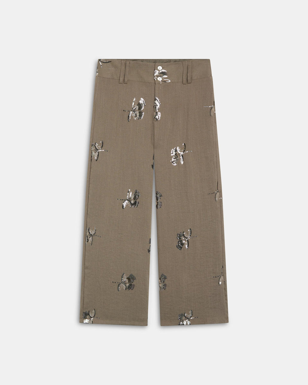 Pantalón Doble Cinturilla Lentejuelas Taupe