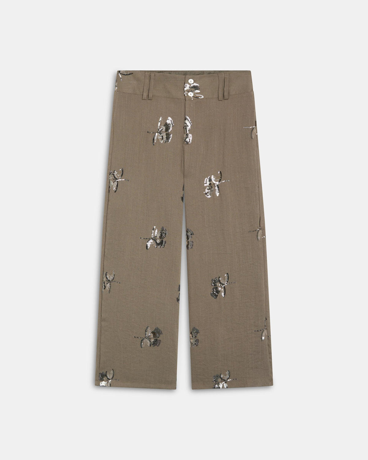 Pantalón Doble Cinturilla Lentejuelas Taupe