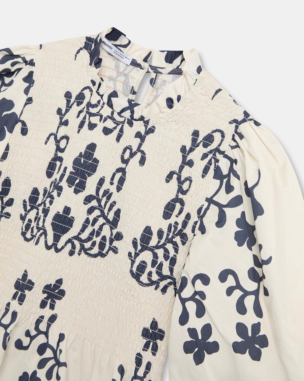 Top Nido De Abeja Manga Abullonada Estampado Blanco