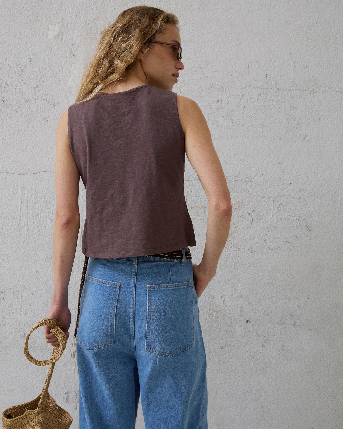 Brown Button Tank Top