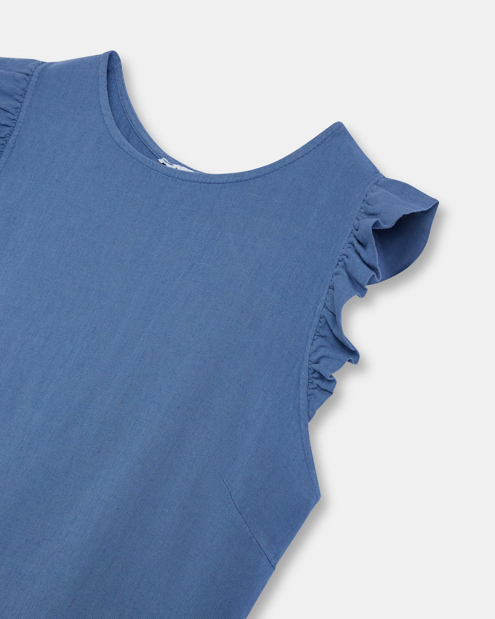 Blue Linen Back Button Top