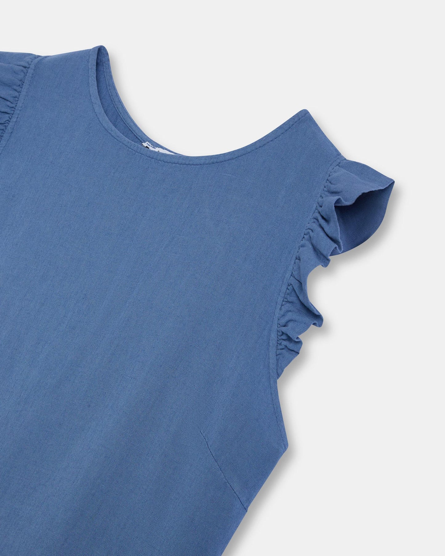 Blue Linen Back Button Top