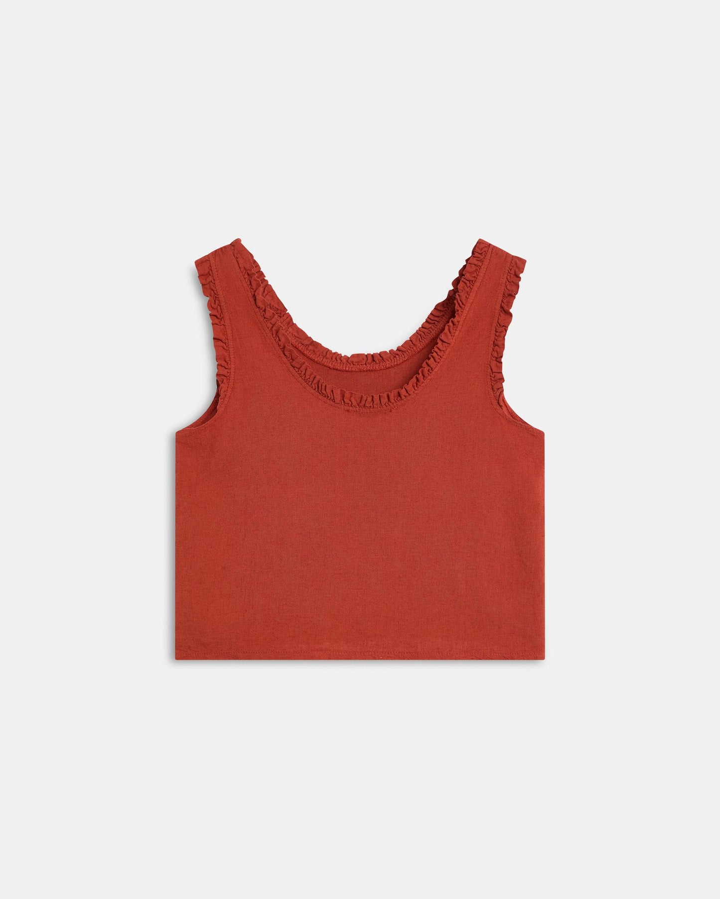 Top Tirante Ancho Volantes Con Lino Naranja