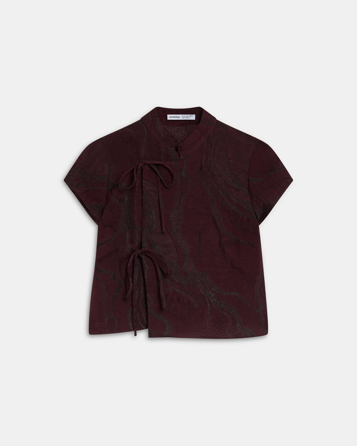 Top Japo de Manga Curta Estampado Granate