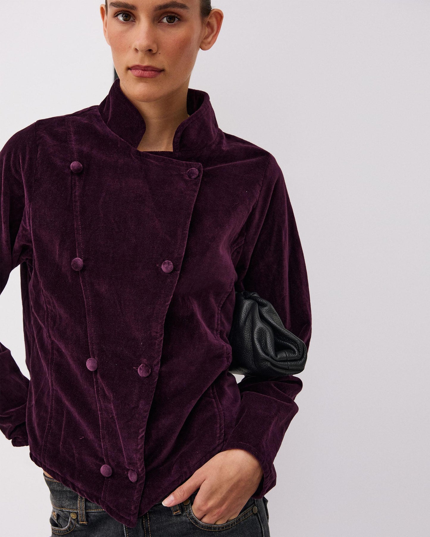 Chaqueta Cruzada Terciopelo Morado