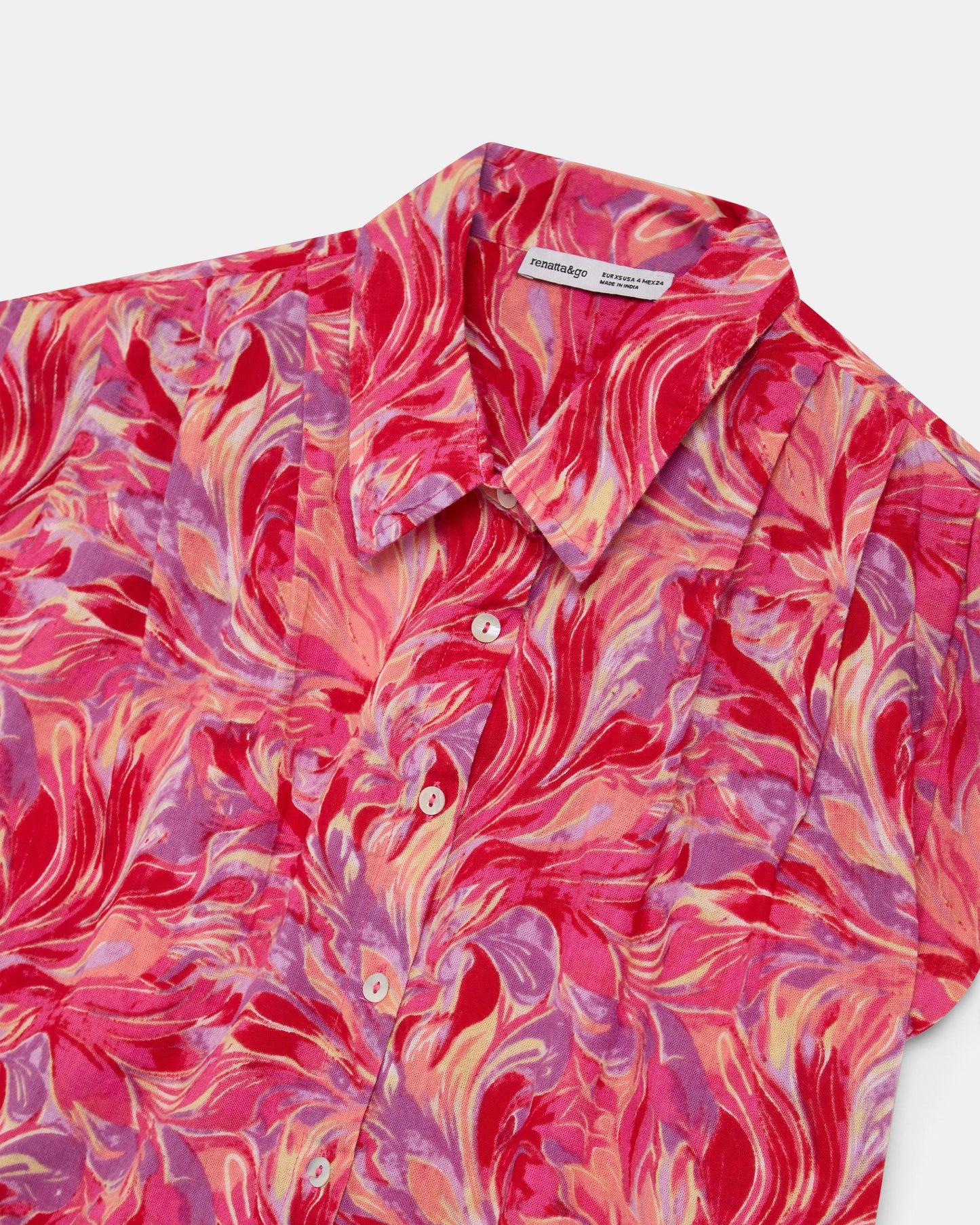 Blusa sem mangas com pregas, estampado floral fúcsia