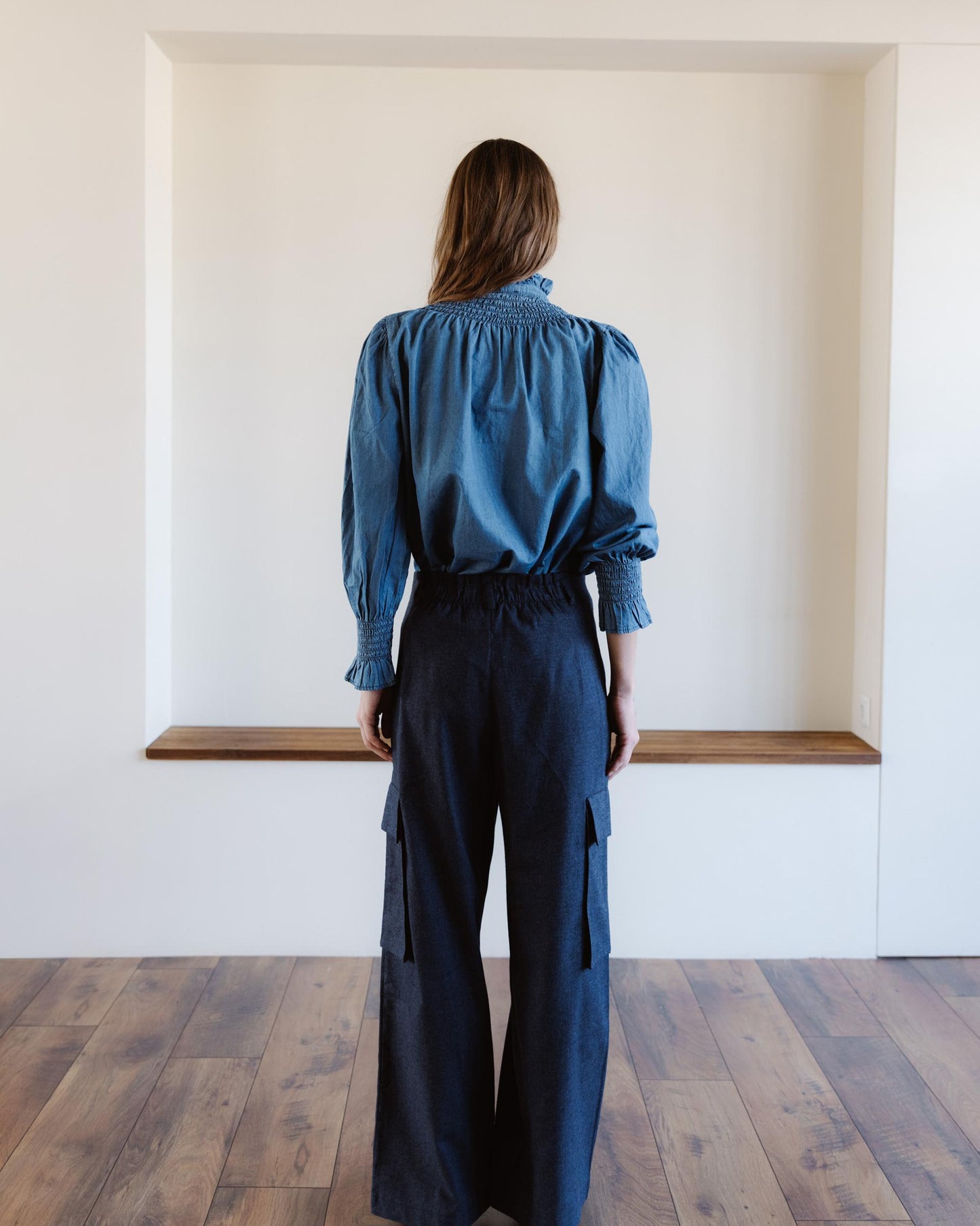 Blouse Col Montant Type Denim Bleu Jean