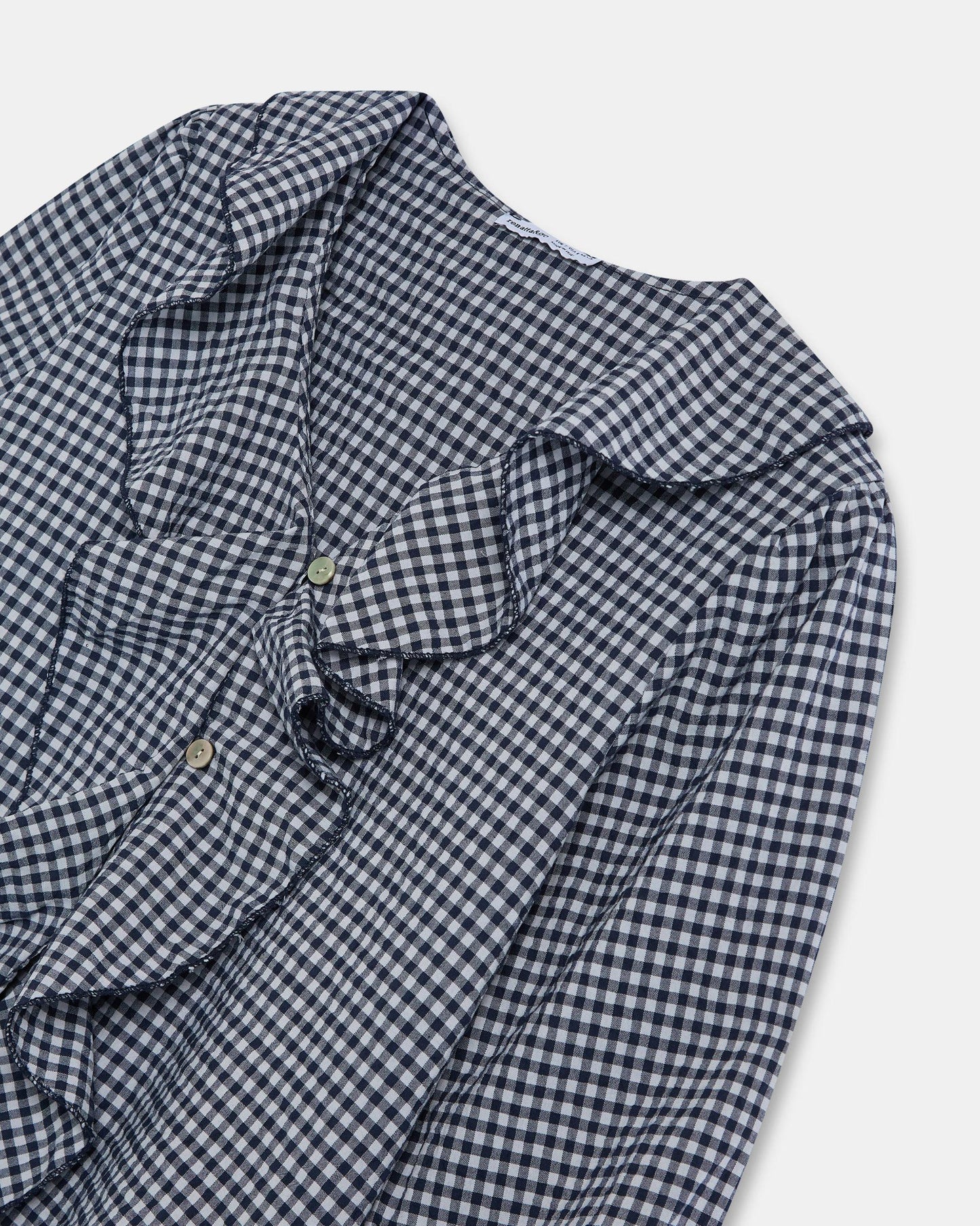 Blusa Volantes Delanteros Vichy Azul Oscuro