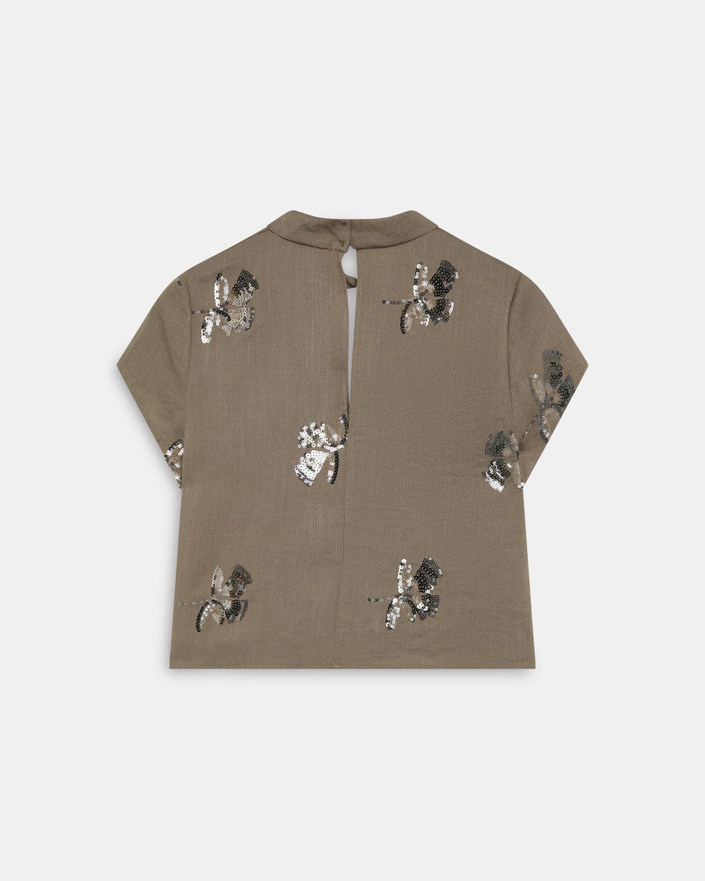 Top Taupe à Sequins et Ouverture